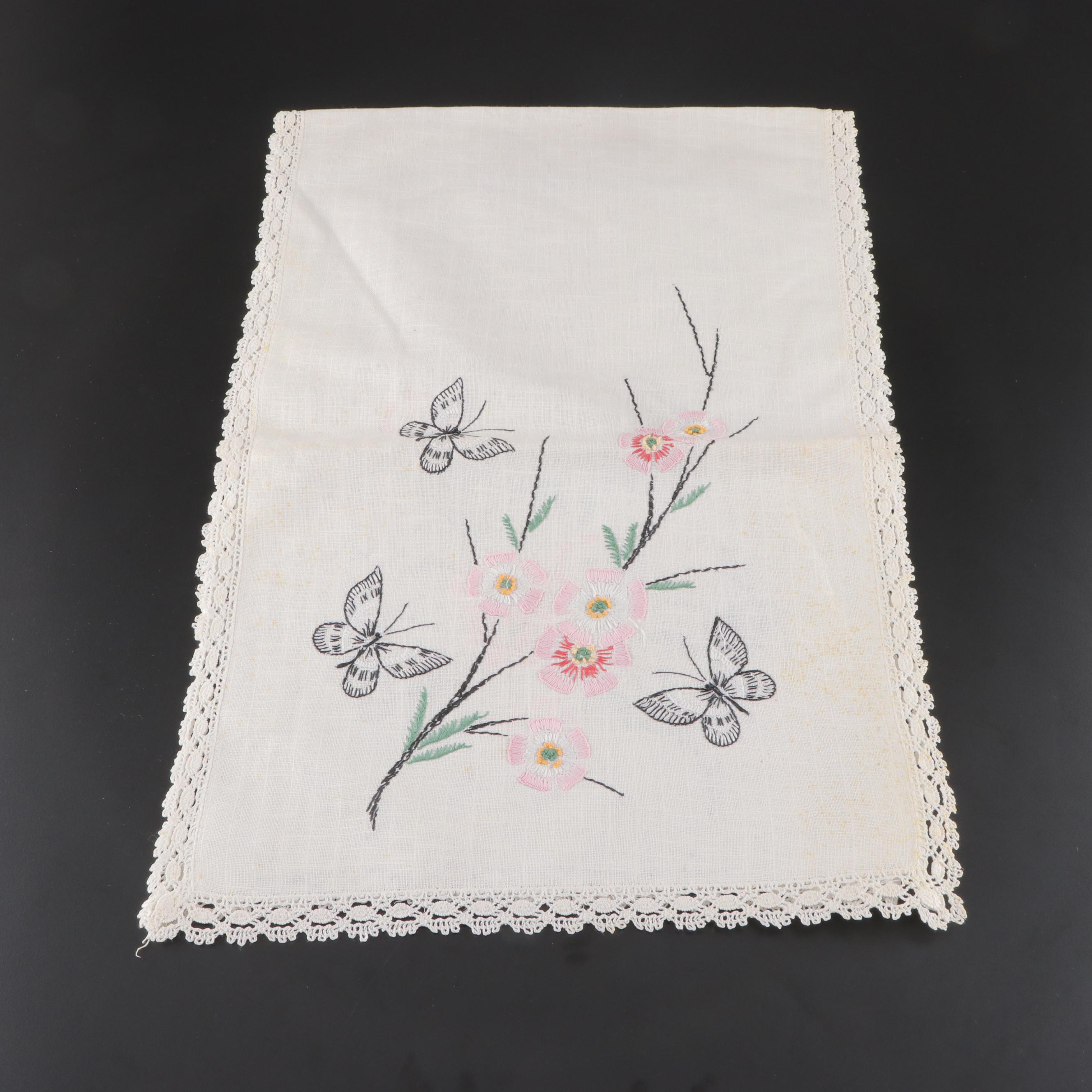 Embroidery and Lace Embellished Table Linens, Mid-20th Century