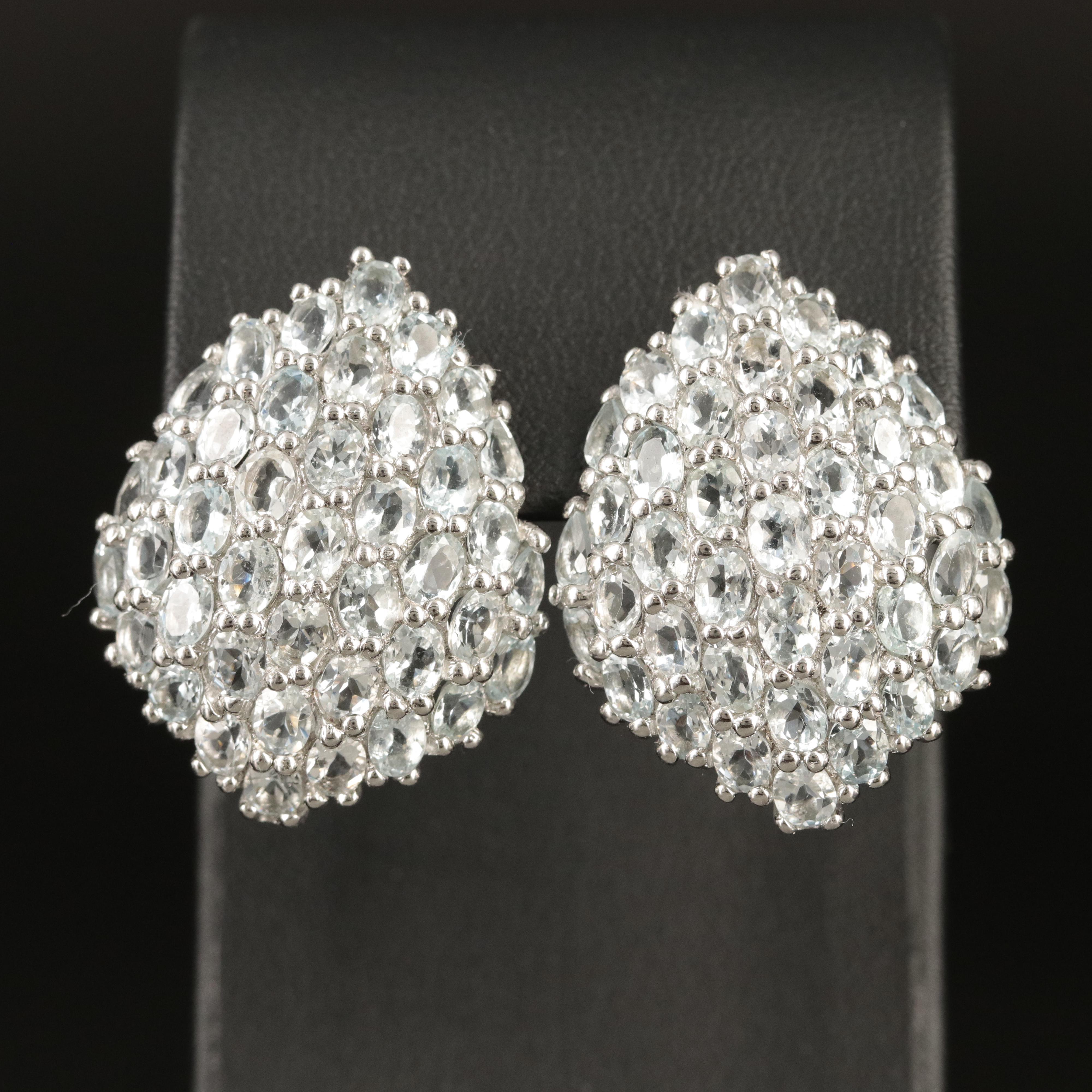 Sterling Aquamarine Cluster Earrings