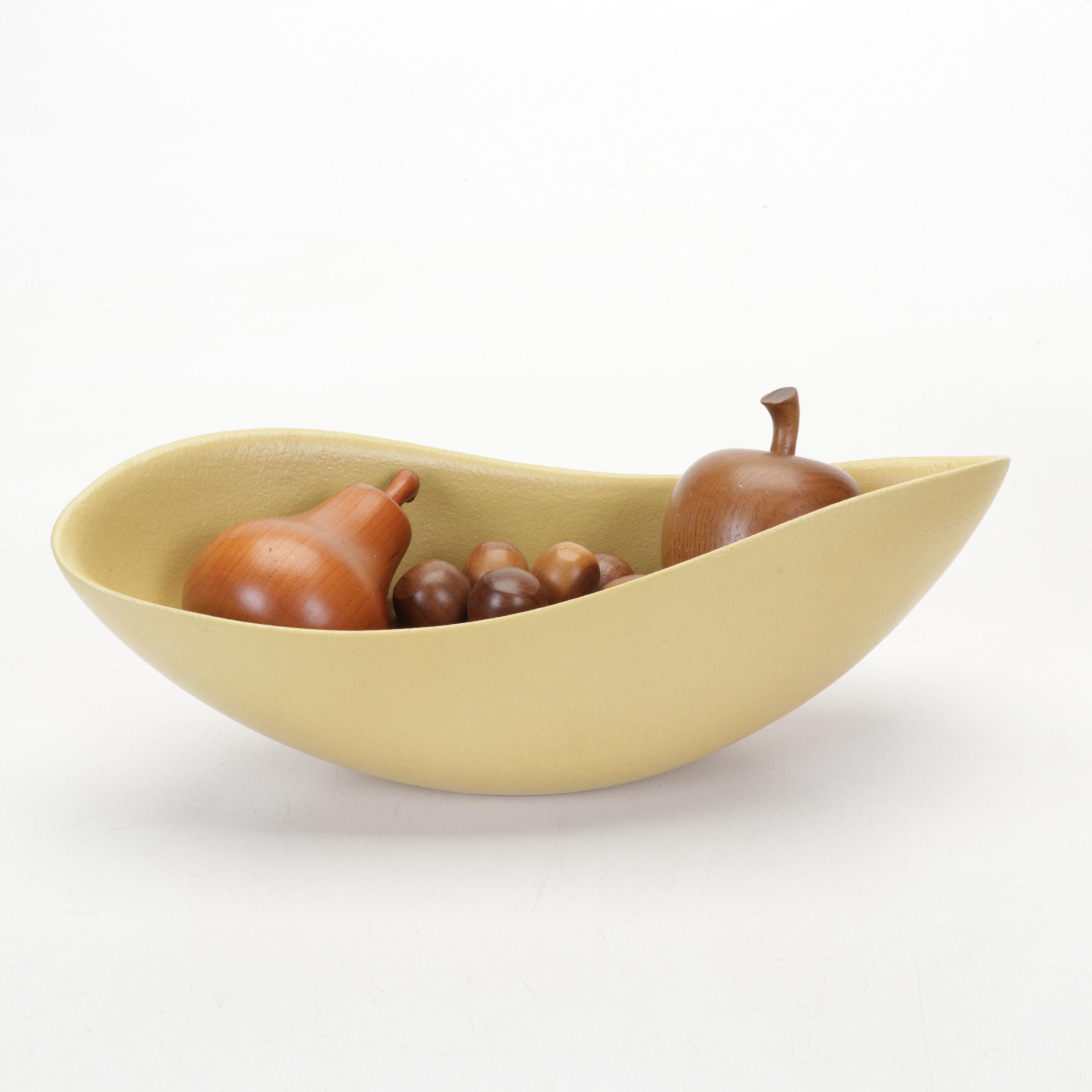 Mid Century Modern Console Bowl with Studio Pottery and Other Décor