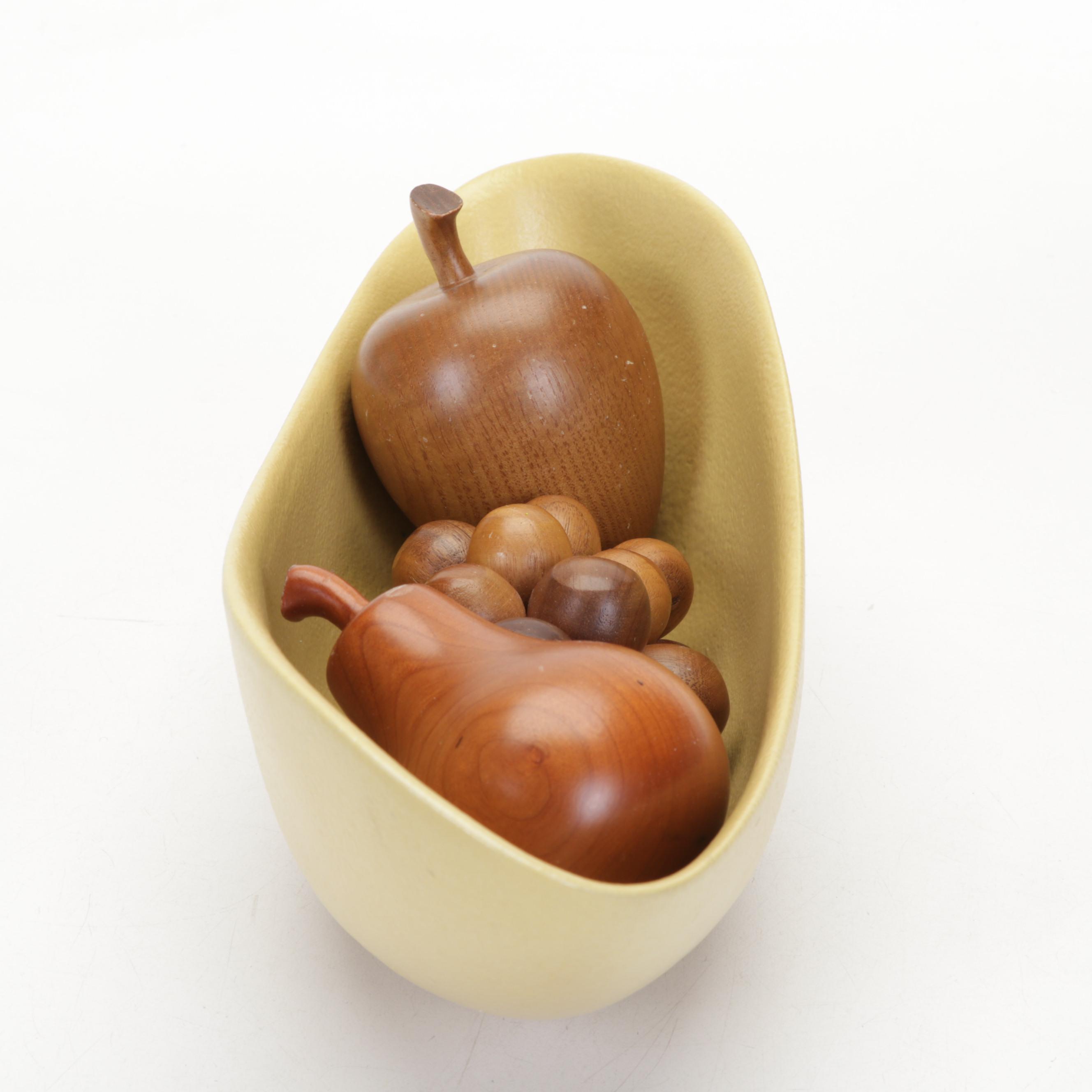 Mid Century Modern Console Bowl with Studio Pottery and Other Décor