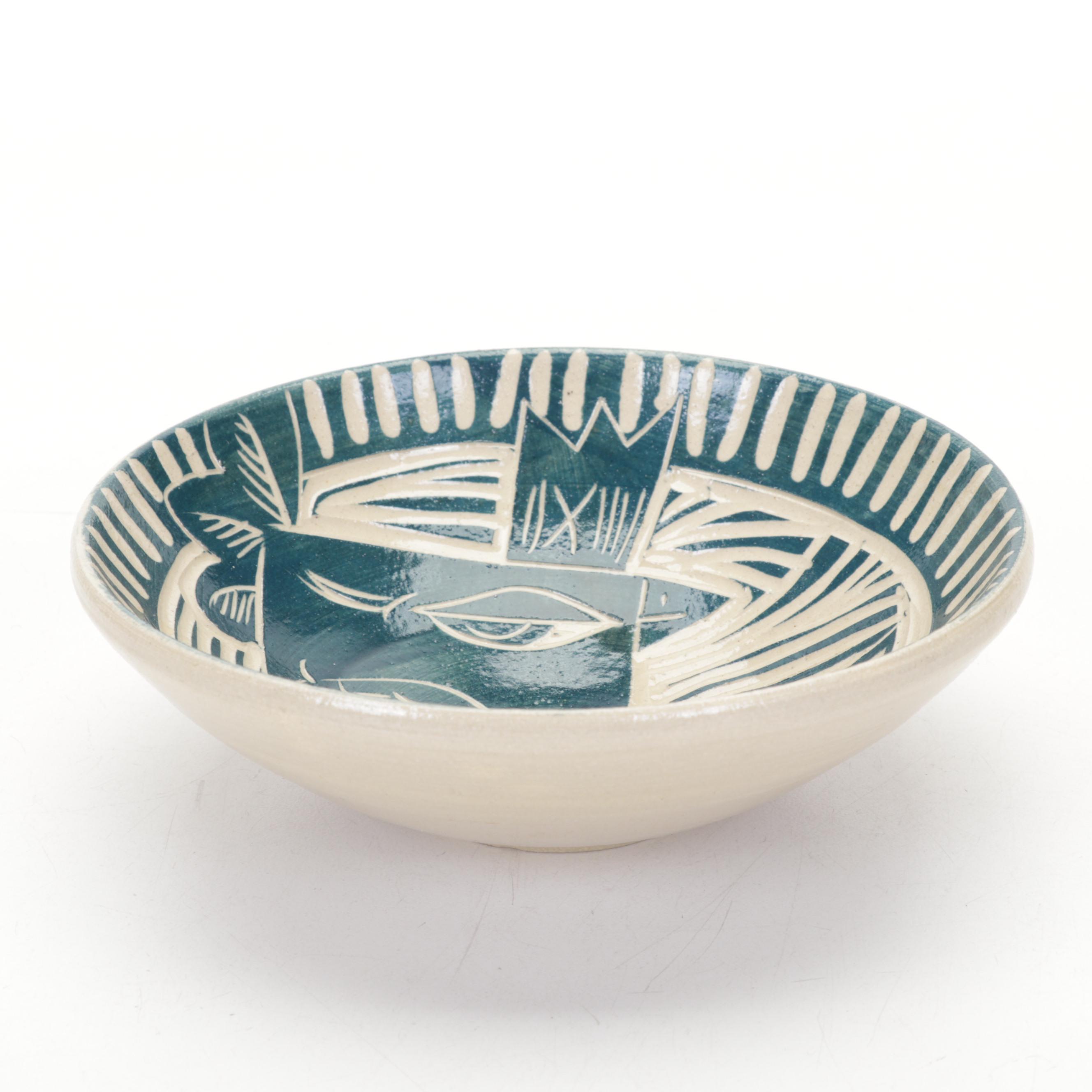 Mid Century Modern Console Bowl with Studio Pottery and Other Décor