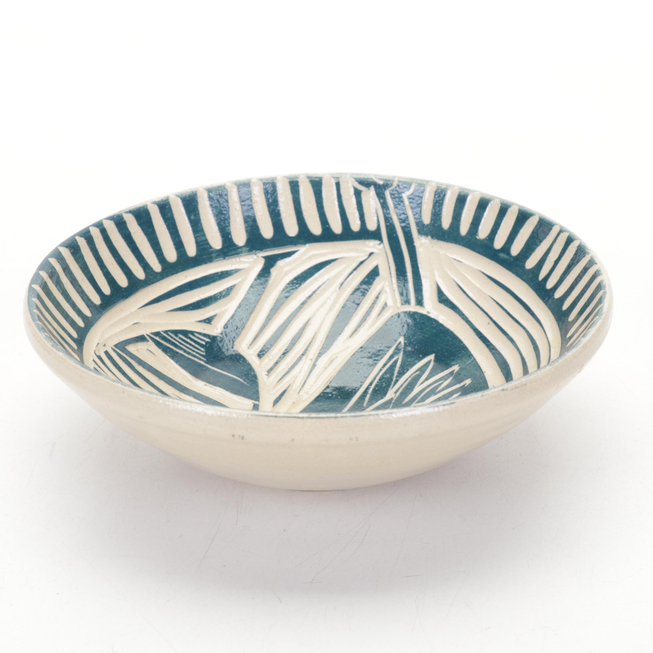 Mid Century Modern Console Bowl with Studio Pottery and Other Décor