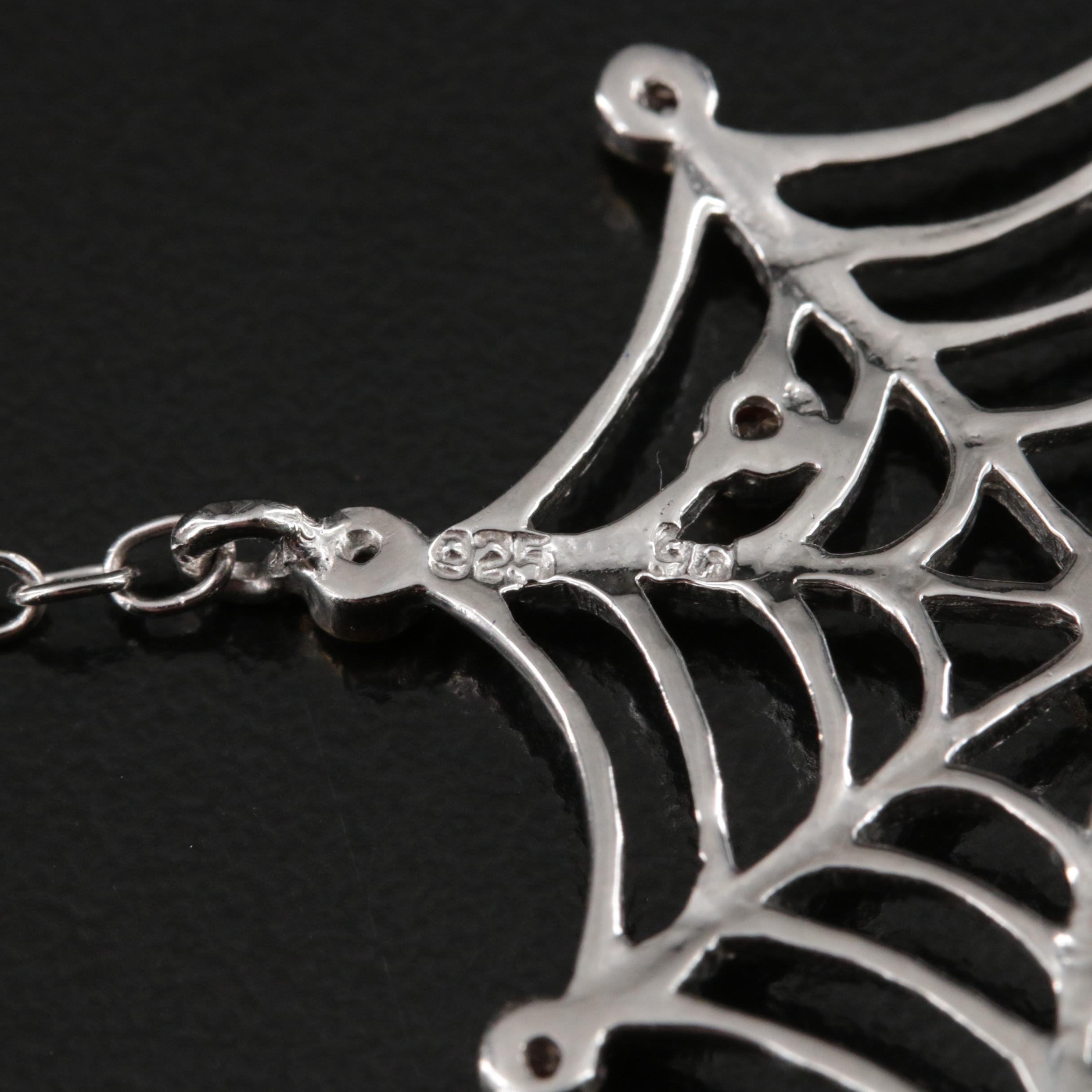 Sterling Sapphire and Emerald Spider and Web Asymmetrical Earrings