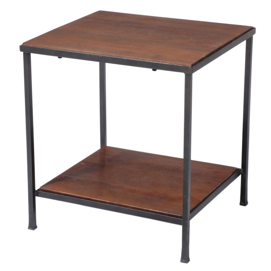 Two Tier Wood and Iron Side Table, Style of Paul McCobb