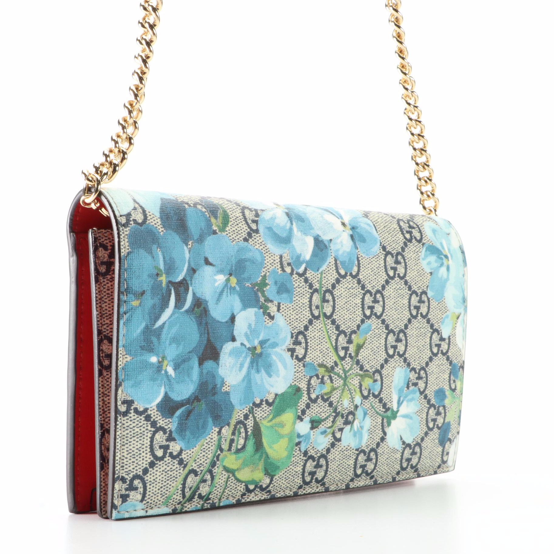 Gucci Flap Wallet-on-Chain in GG Supreme Blooms Canvas and Red Leather