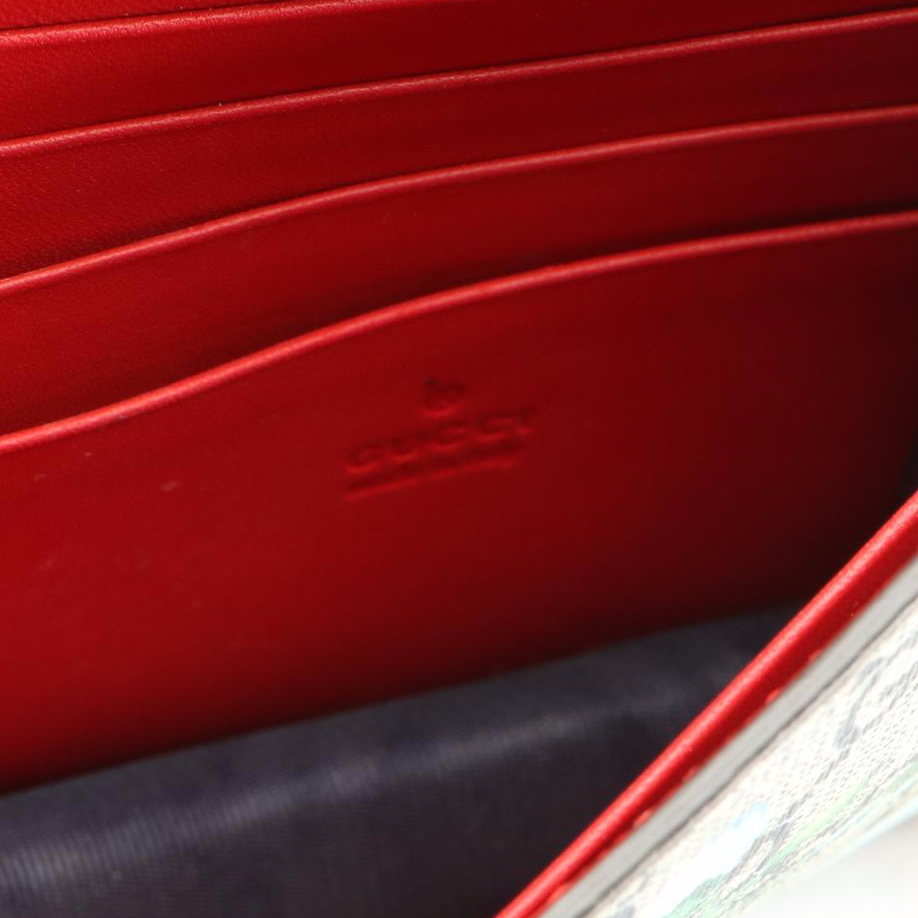Gucci Flap Wallet-on-Chain in GG Supreme Blooms Canvas and Red Leather