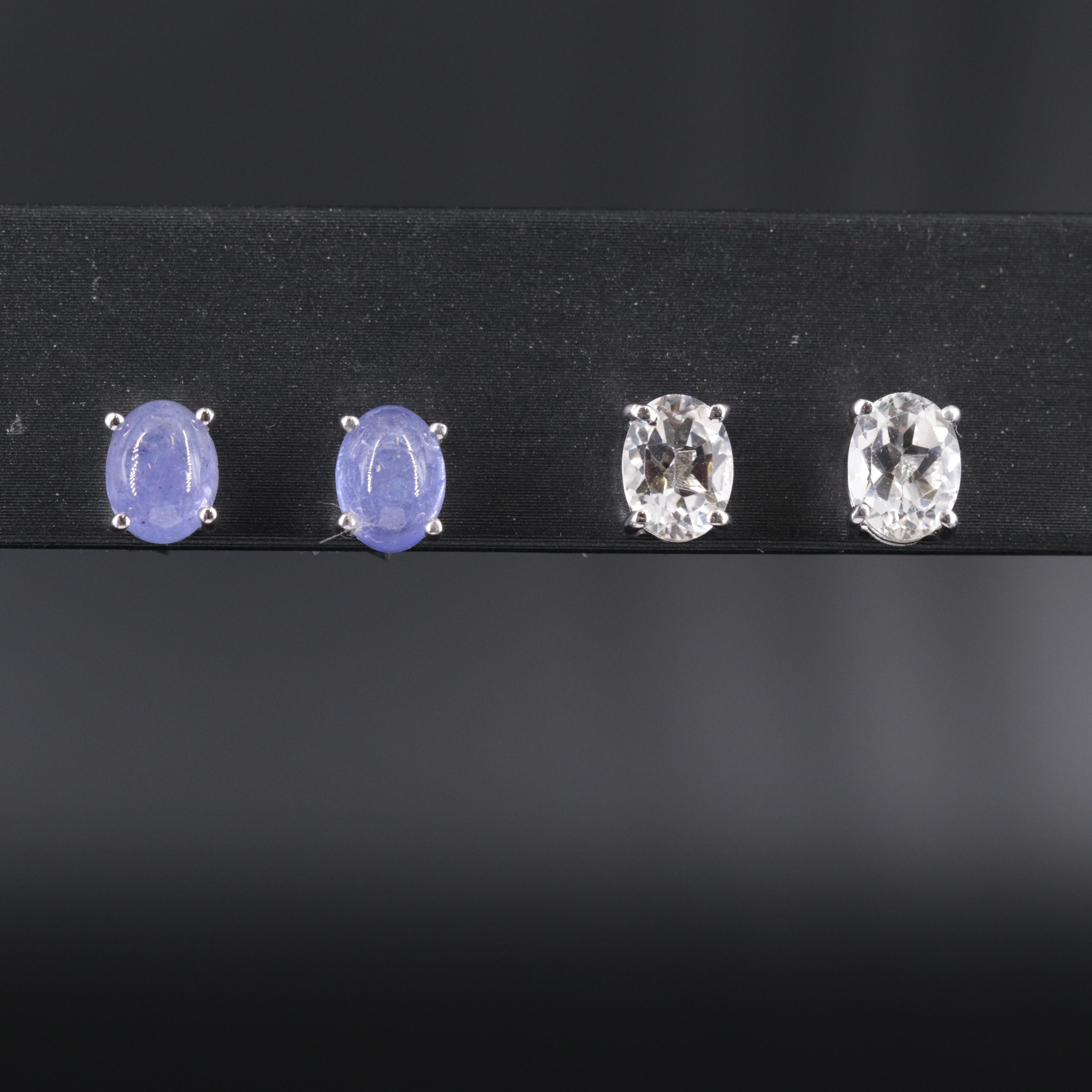 Sterling Silver Stud Earrings Including Topaz