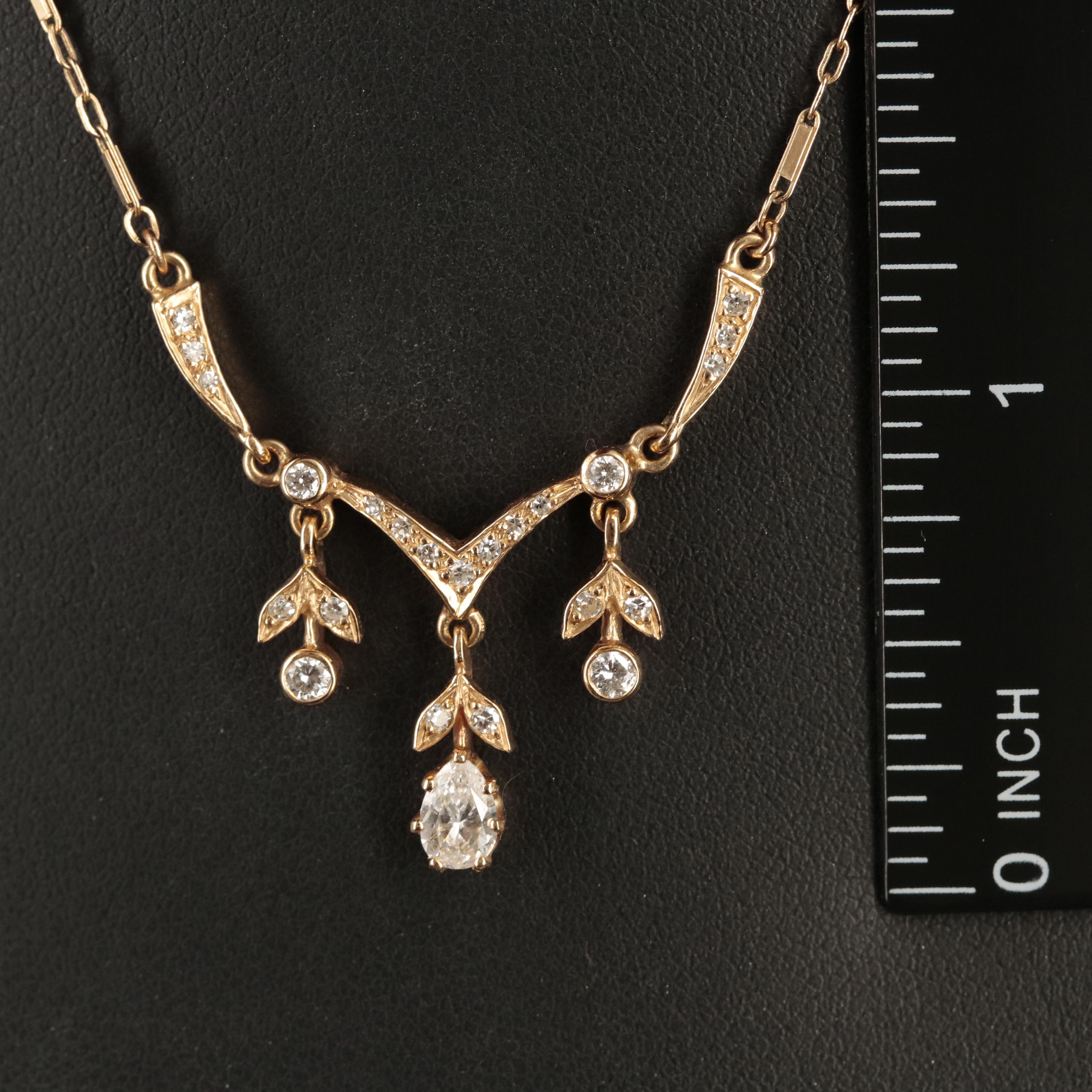 14K Gold Diamond Necklace with Drops