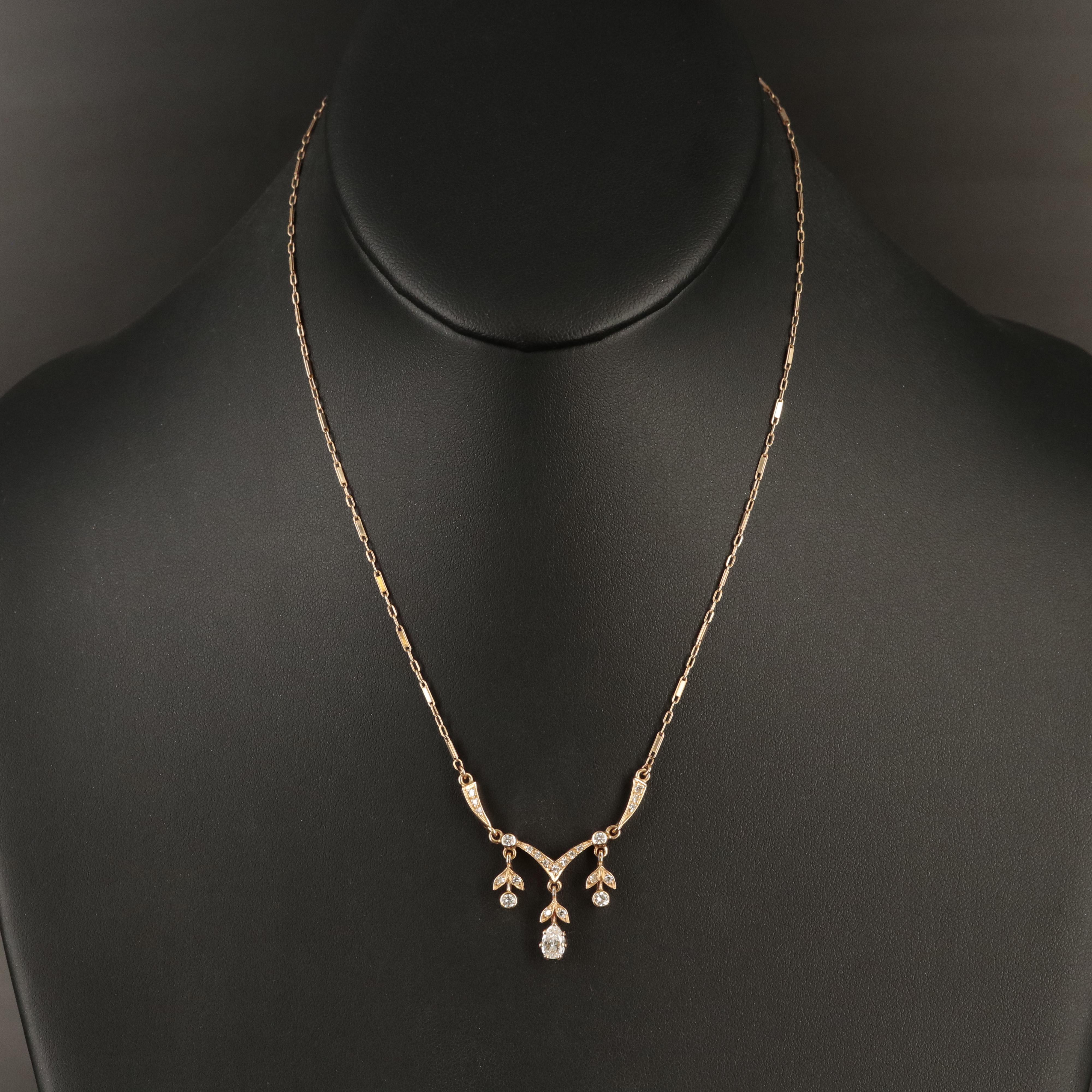 14K Gold Diamond Necklace with Drops