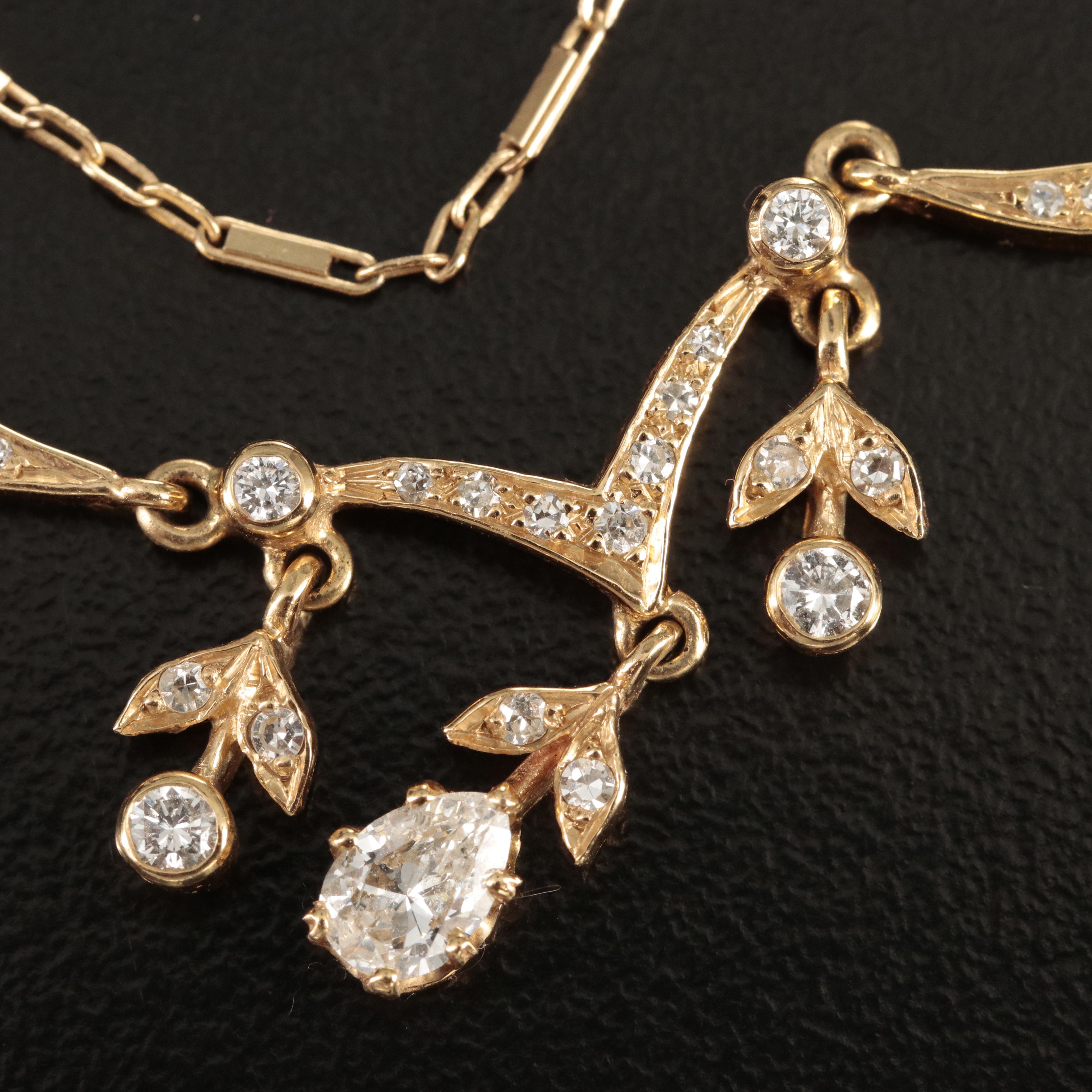 14K Gold Diamond Necklace with Drops