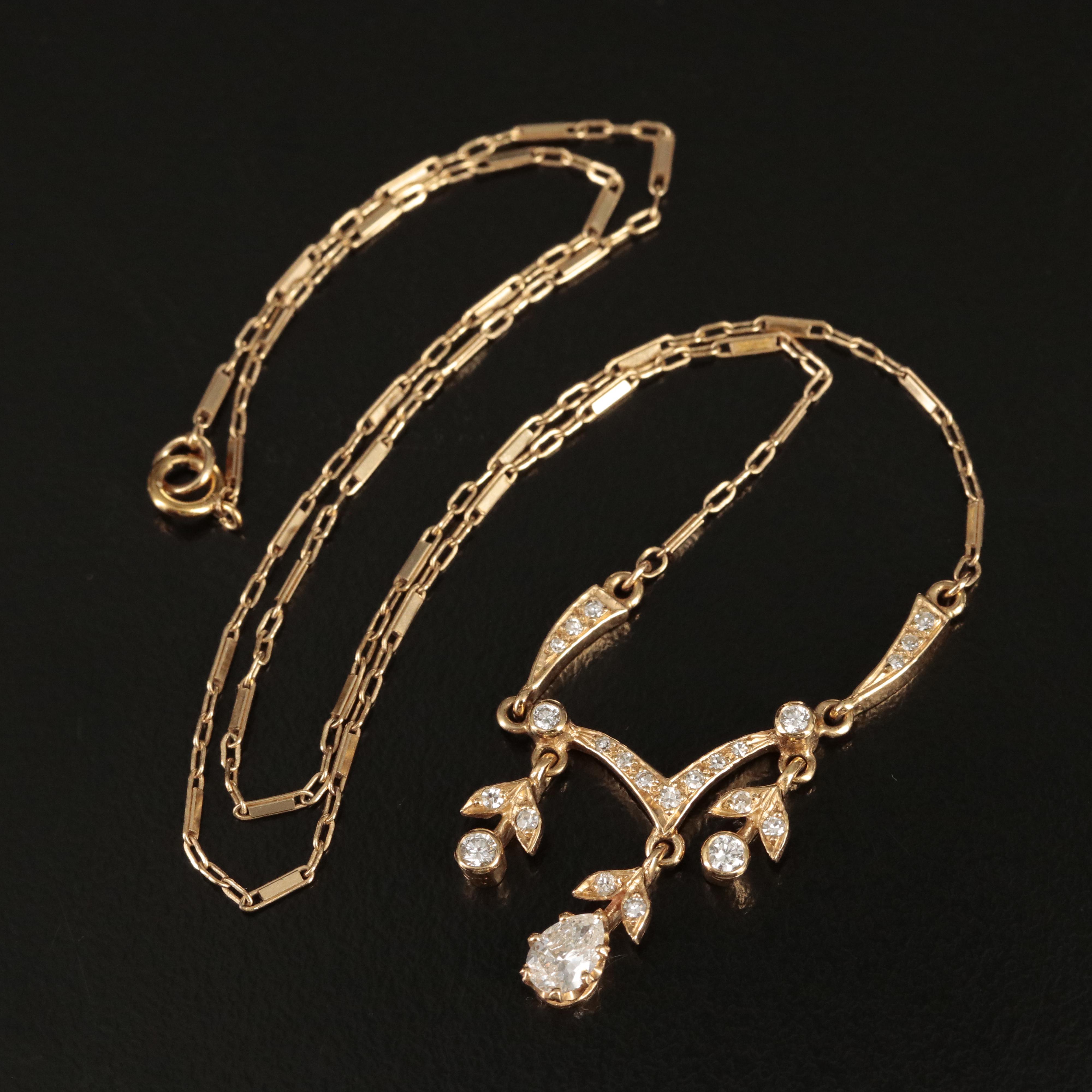 14K Gold Diamond Necklace with Drops