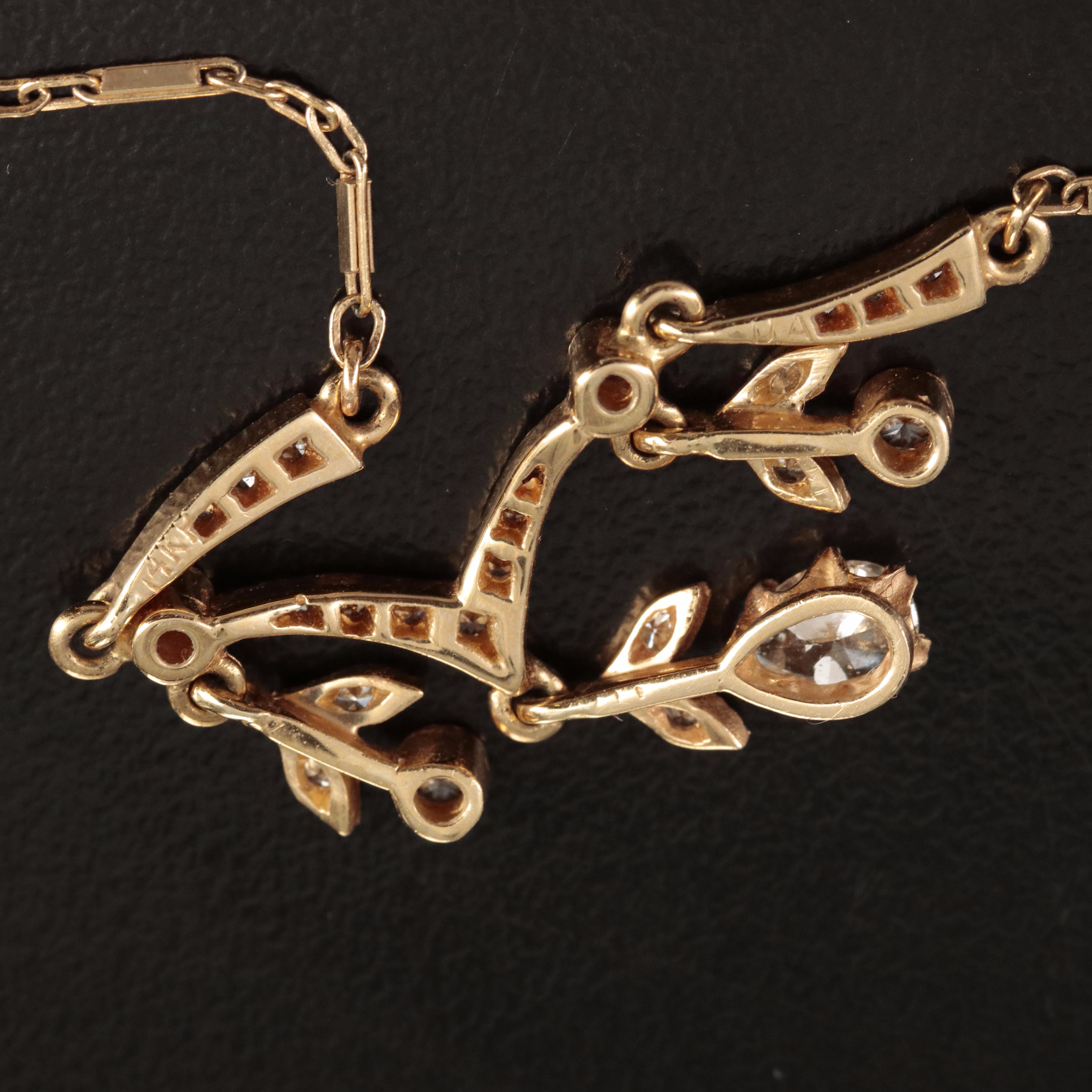 14K Gold Diamond Necklace with Drops