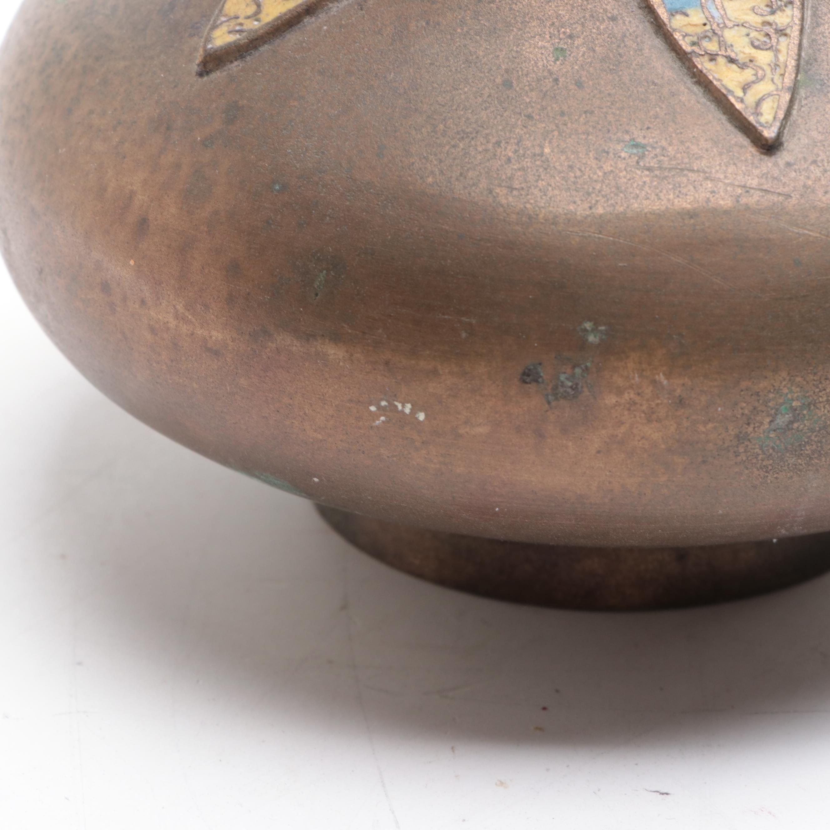 Japanese Bronze and Champleve Dragon Handle Vase