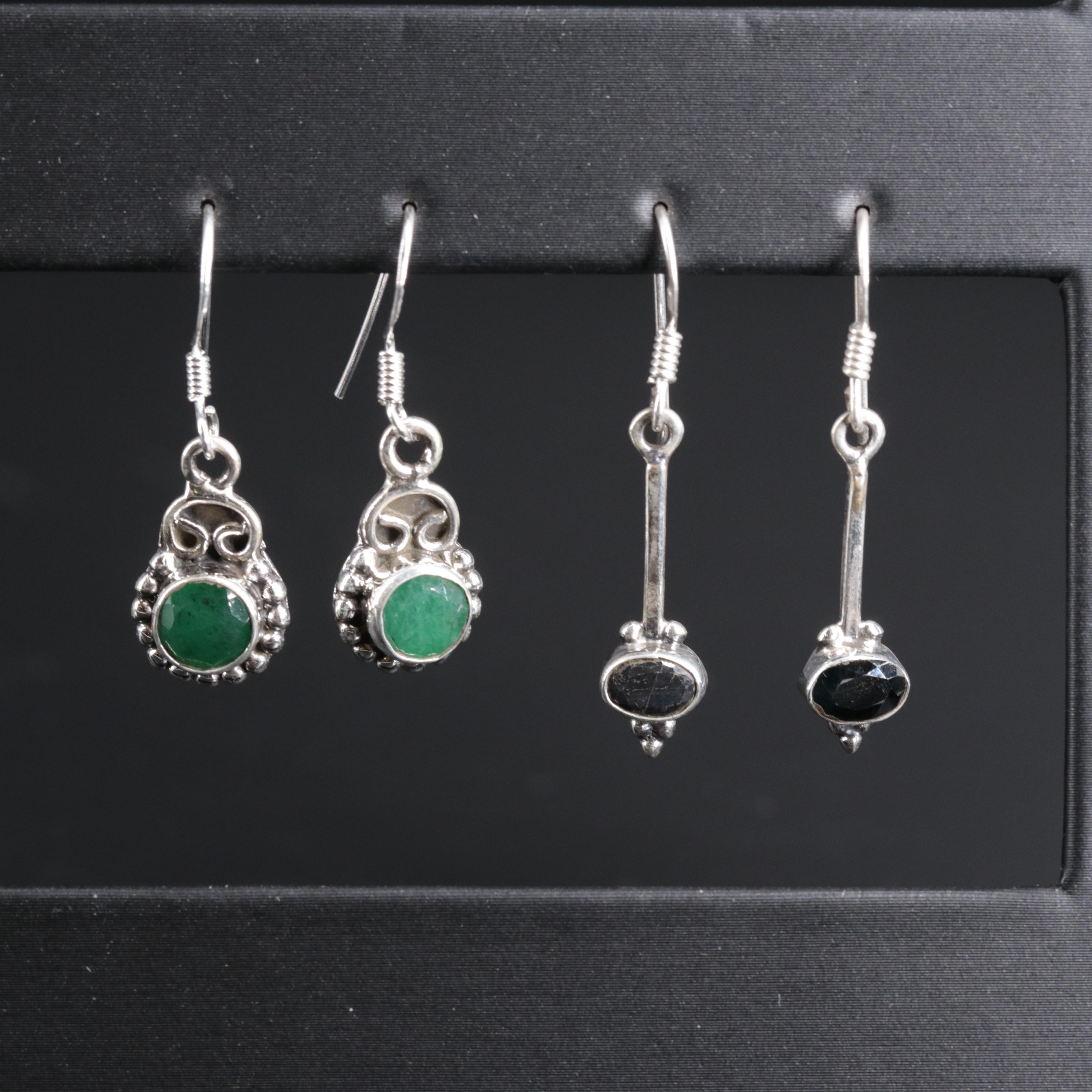 Sterling Silver Earring Collection Including Emerald