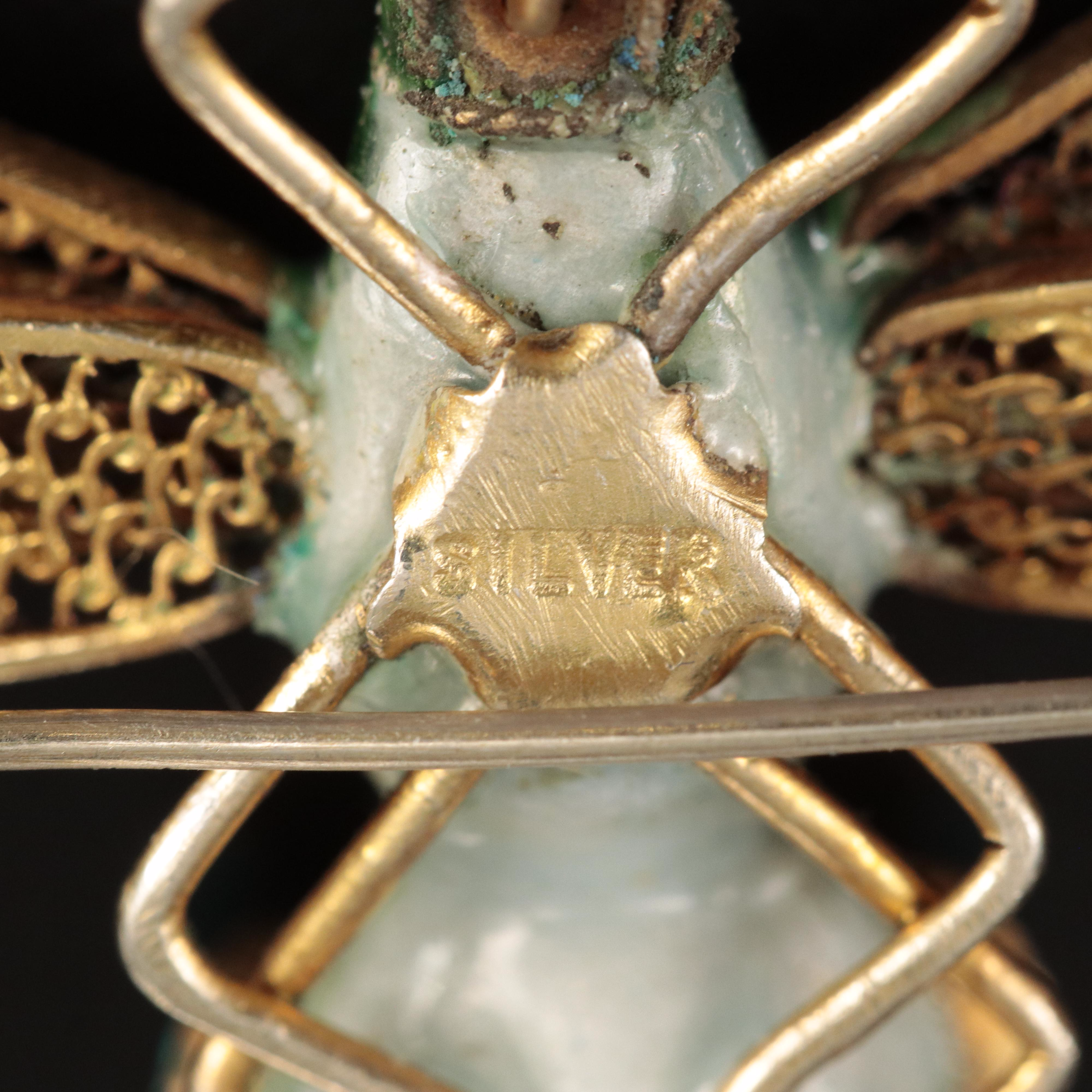 Vintage Sterling Turquoise and Enamel Articulated Dragonfly Brooch