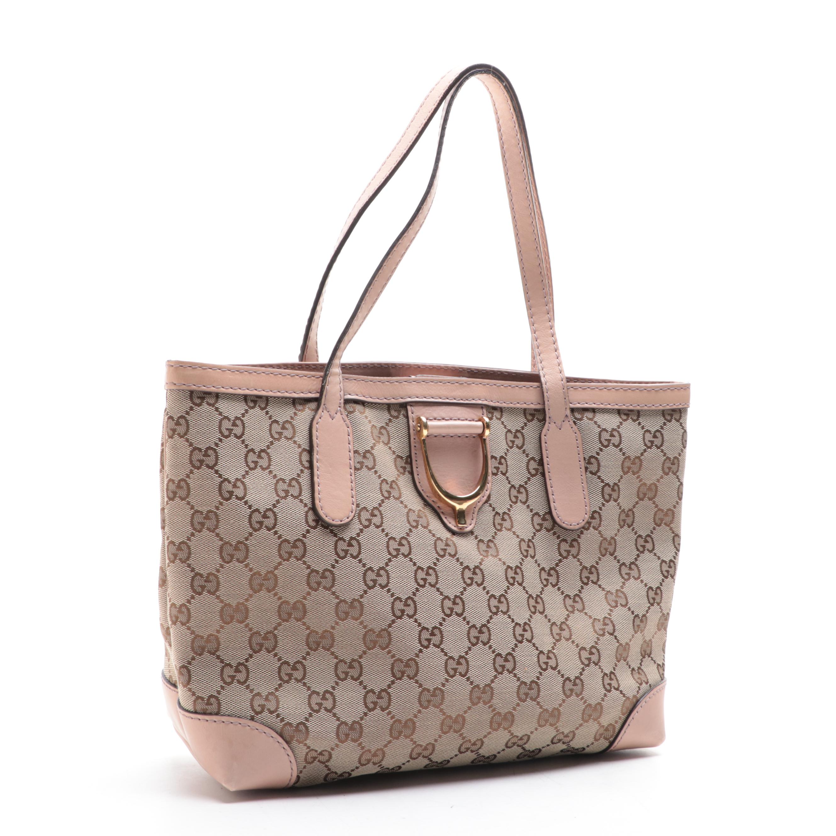Gucci Stirrup Tote in GG Canvas and Leather Trim