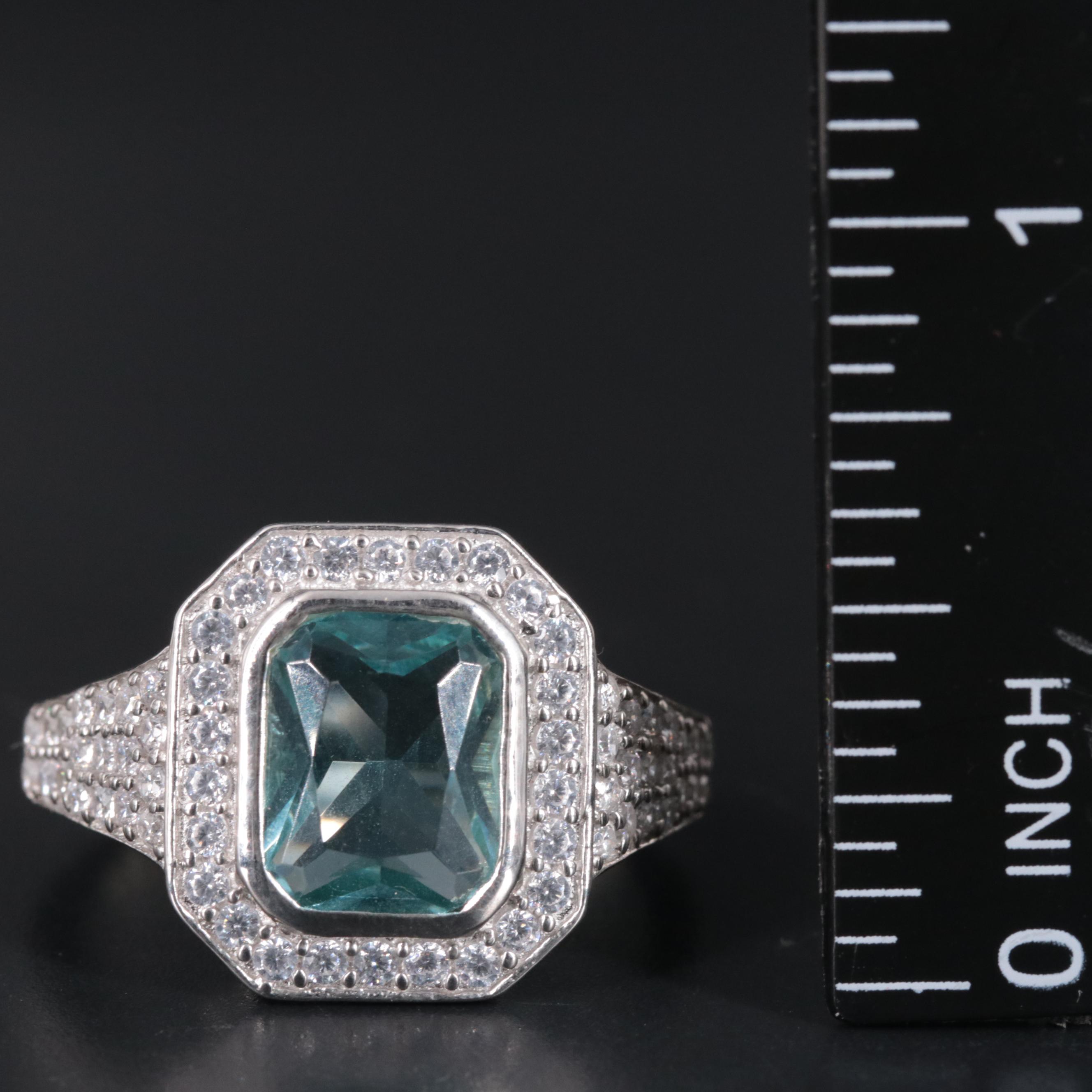 Sterling Silver Aquamarine and Cubic Zirconia Ring
