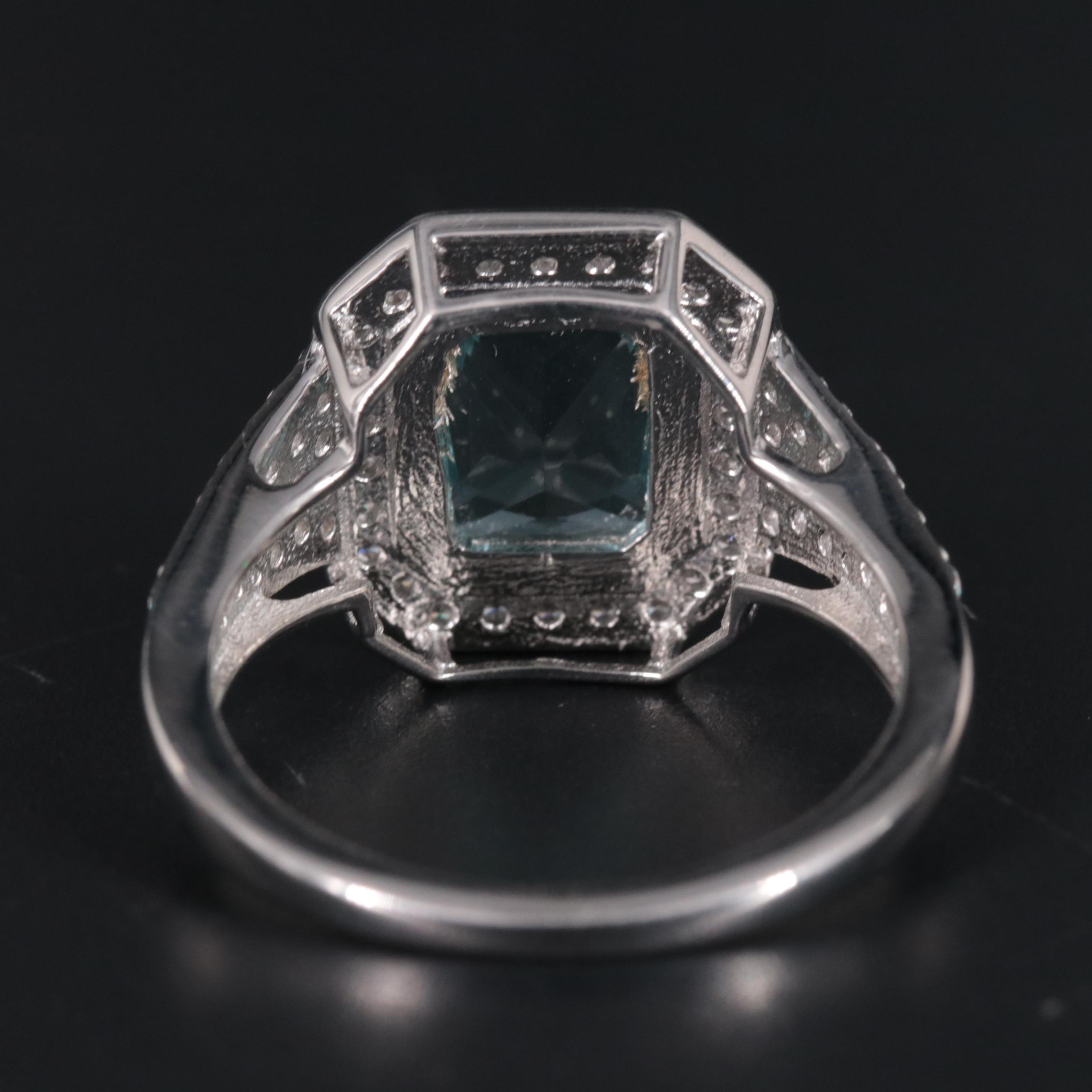 Sterling Silver Aquamarine and Cubic Zirconia Ring