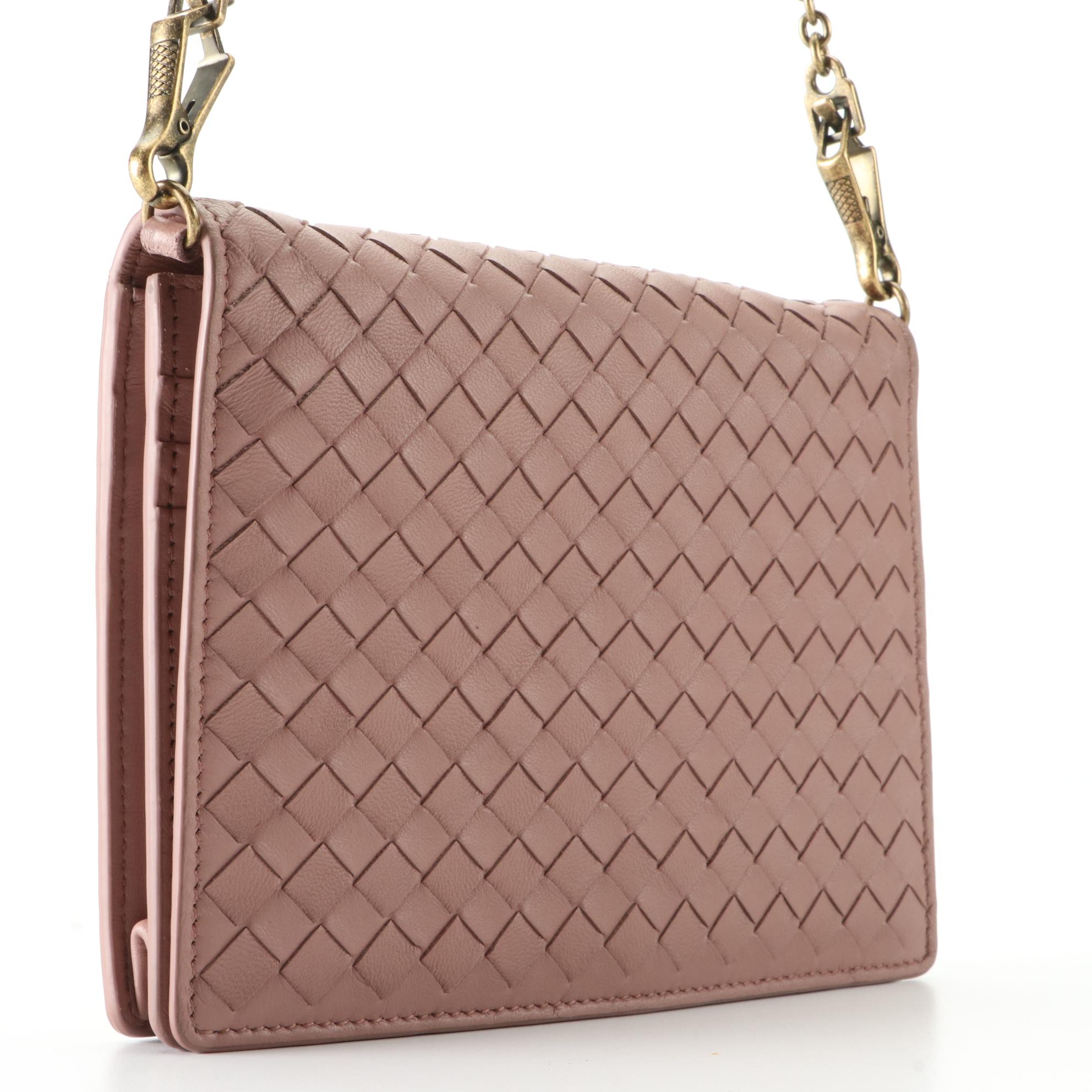 Bottega Veneta Flap Wallet in Intrecciato Nappa Leather with Chain Strap