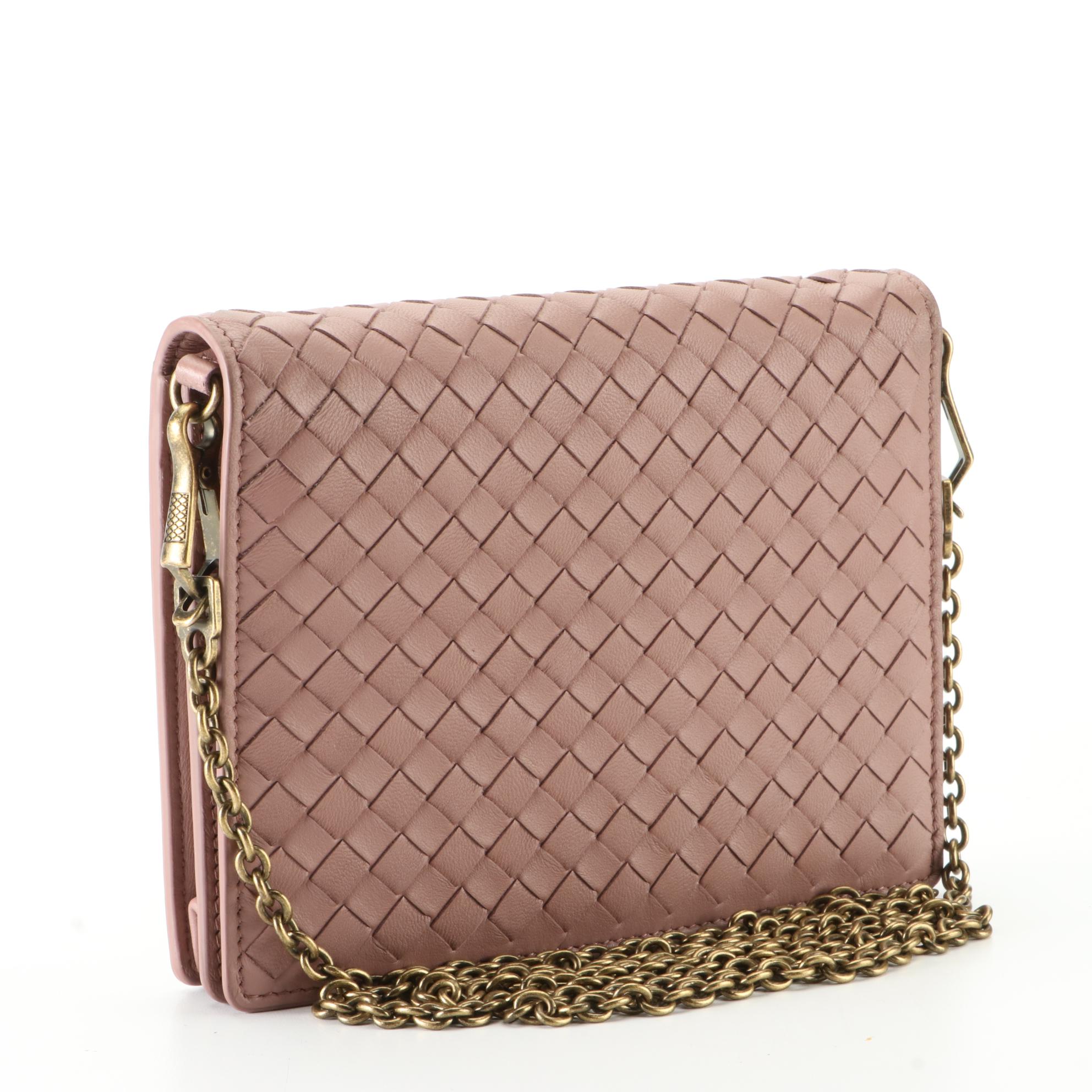 Bottega Veneta Flap Wallet in Intrecciato Nappa Leather with Chain Strap