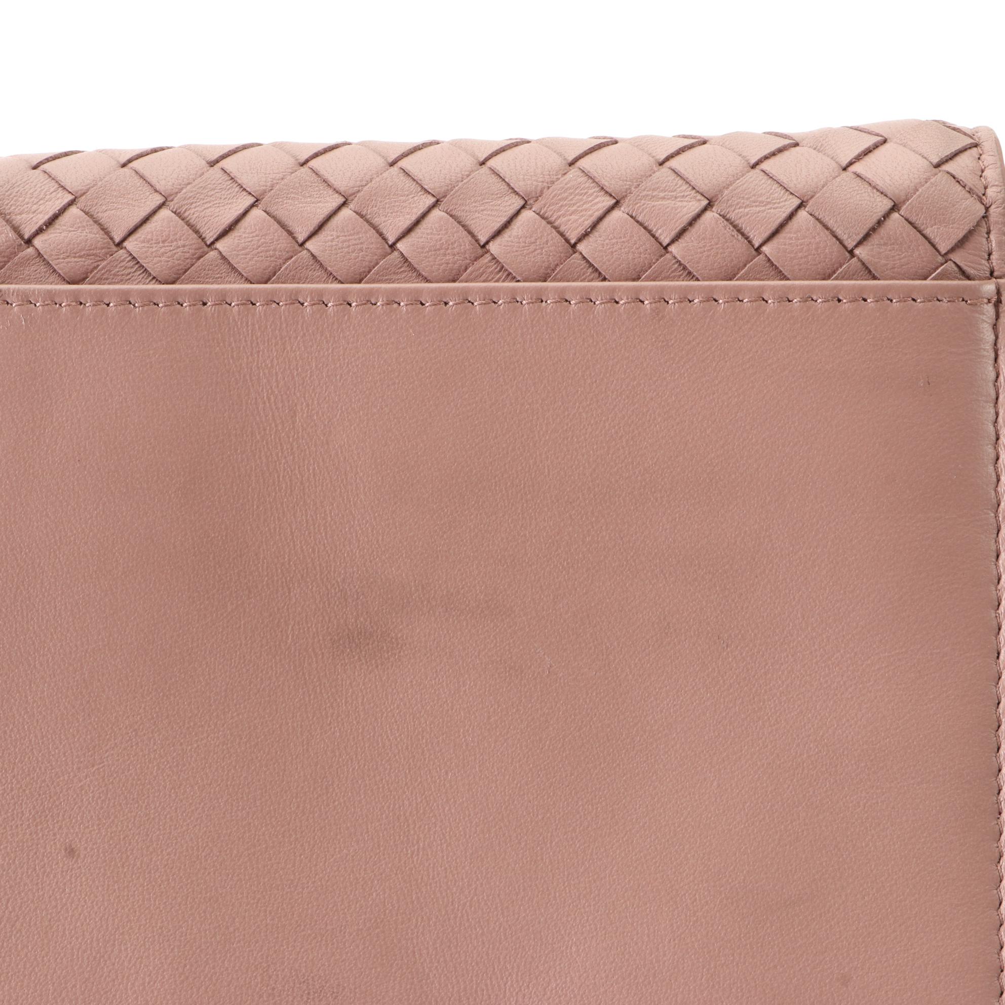 Bottega Veneta Flap Wallet in Intrecciato Nappa Leather with Chain Strap