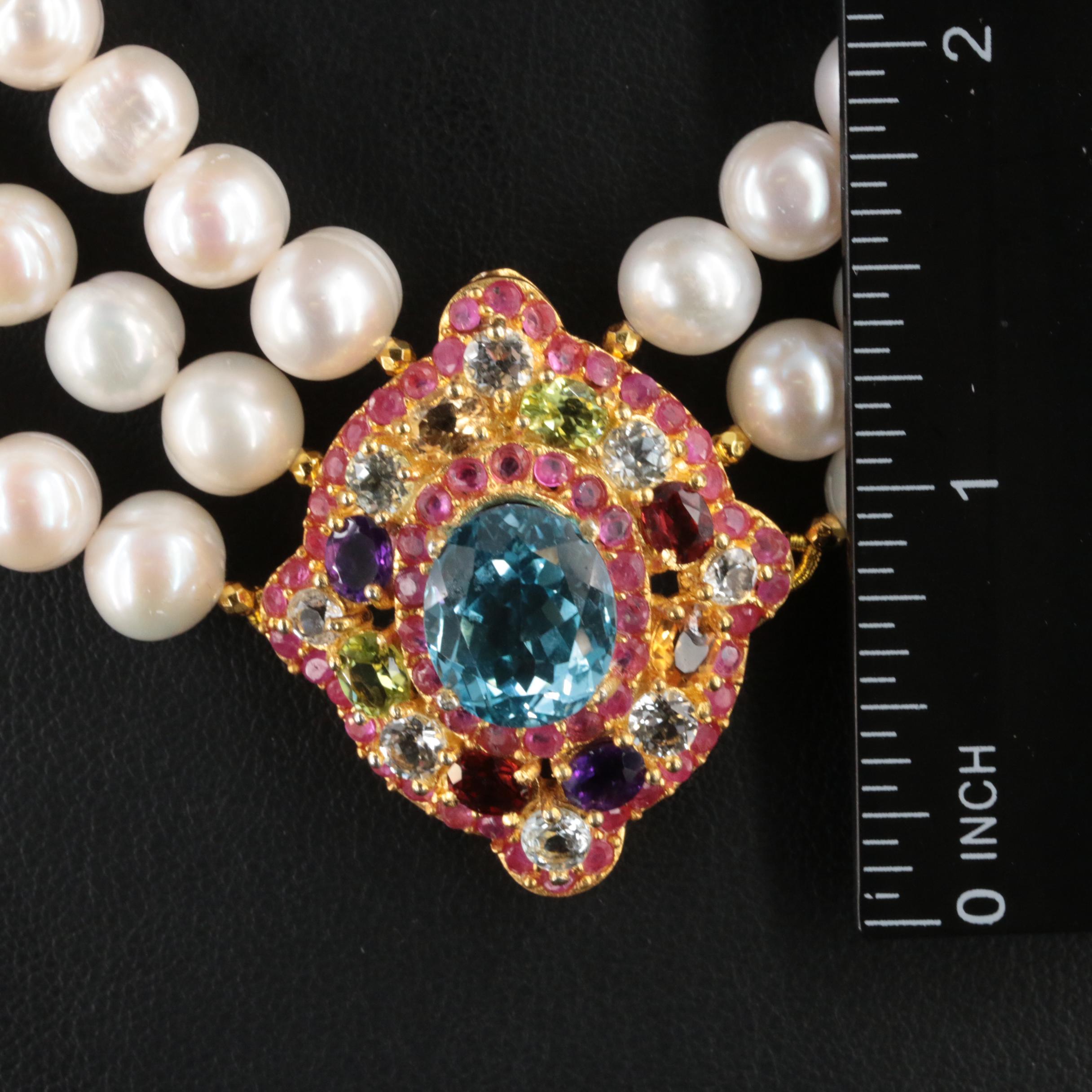 Sterling Necklace Including Pearl, Topaz and Ruby