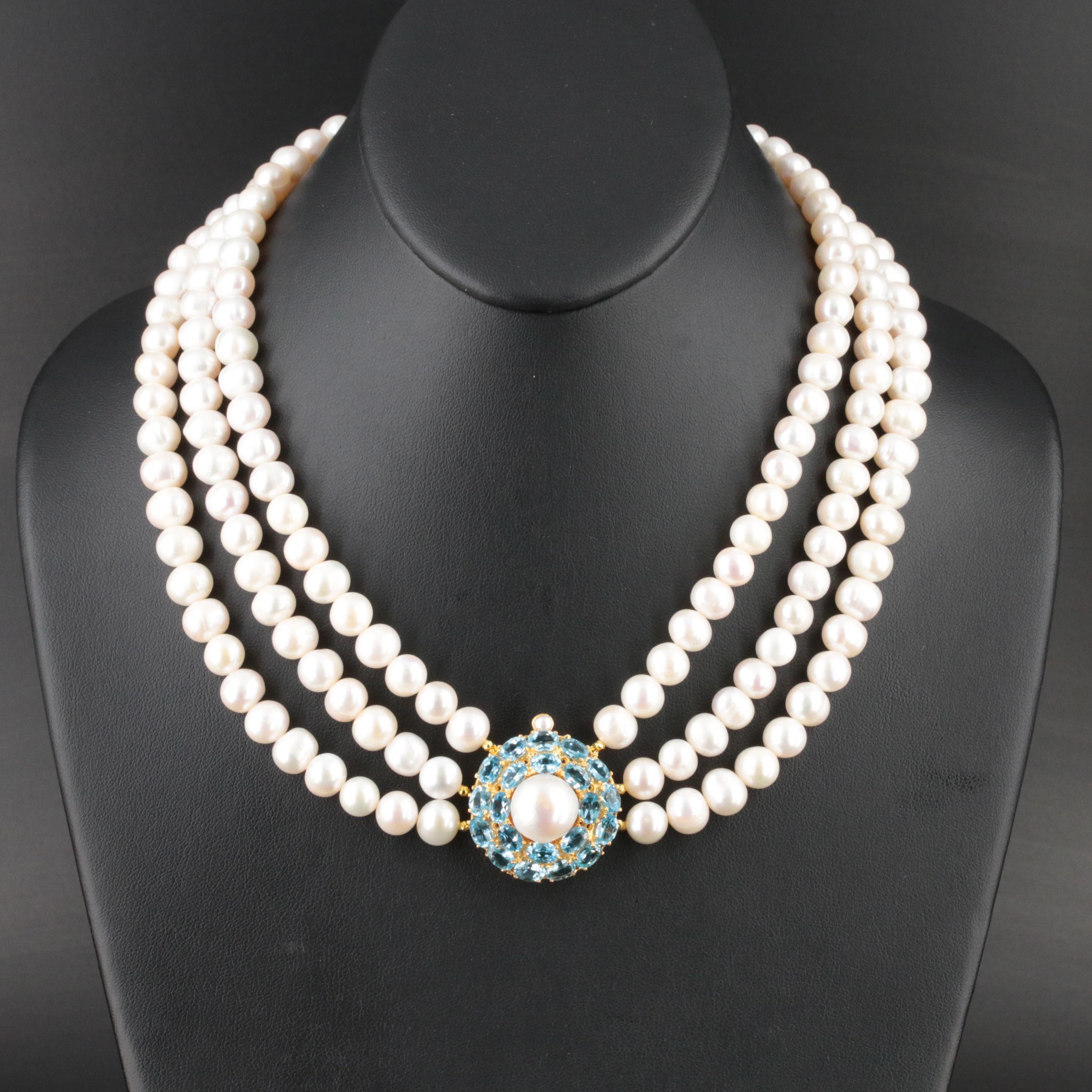 Sterling Pearl and Topaz Necklace