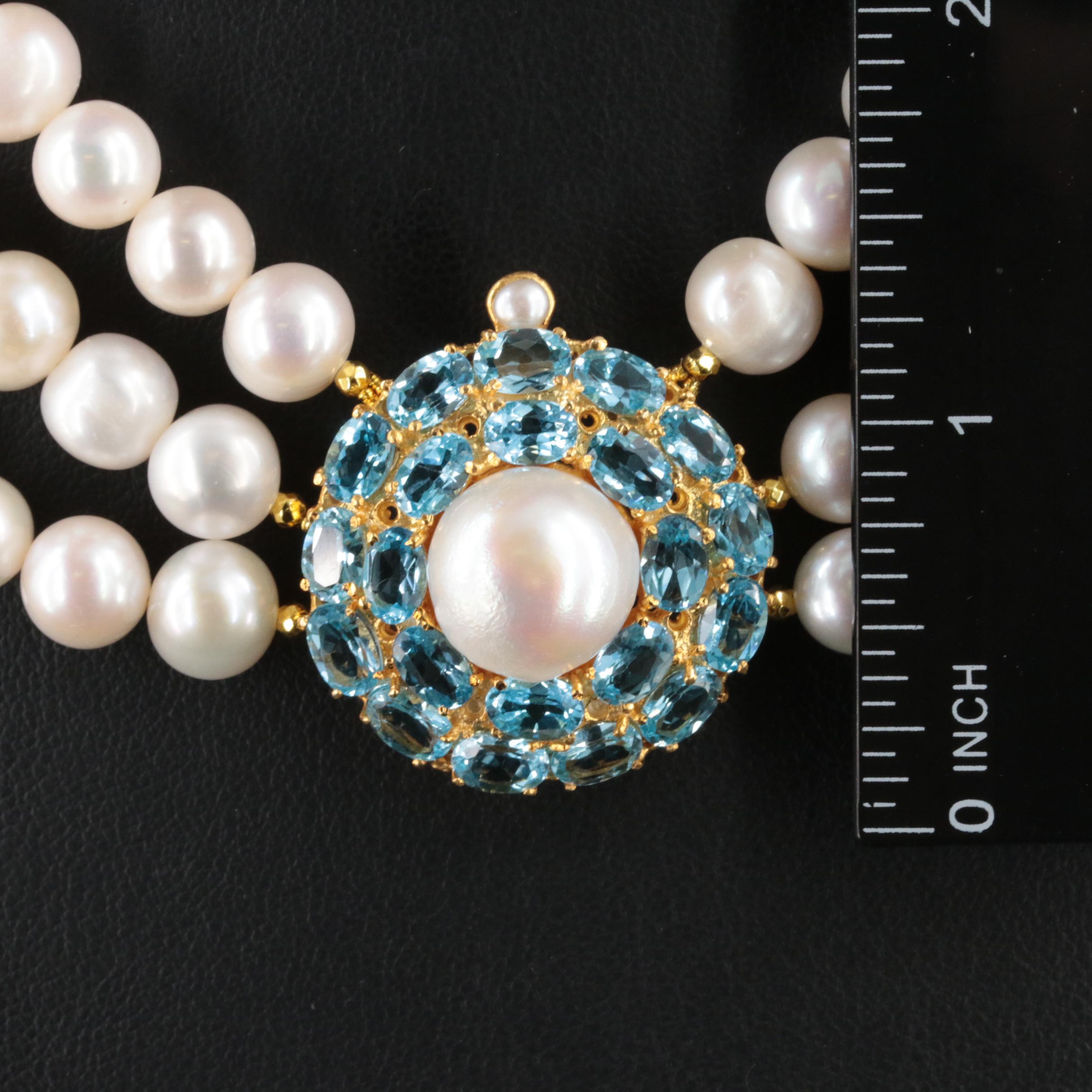 Sterling Pearl and Topaz Necklace