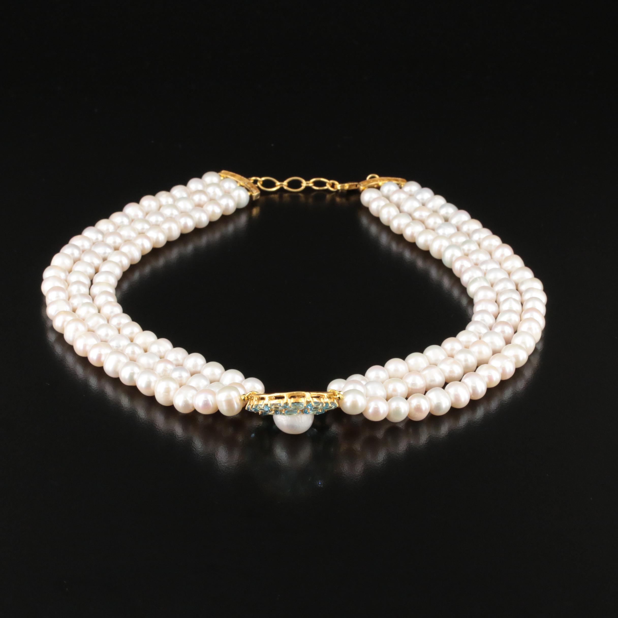 Sterling Pearl and Topaz Necklace