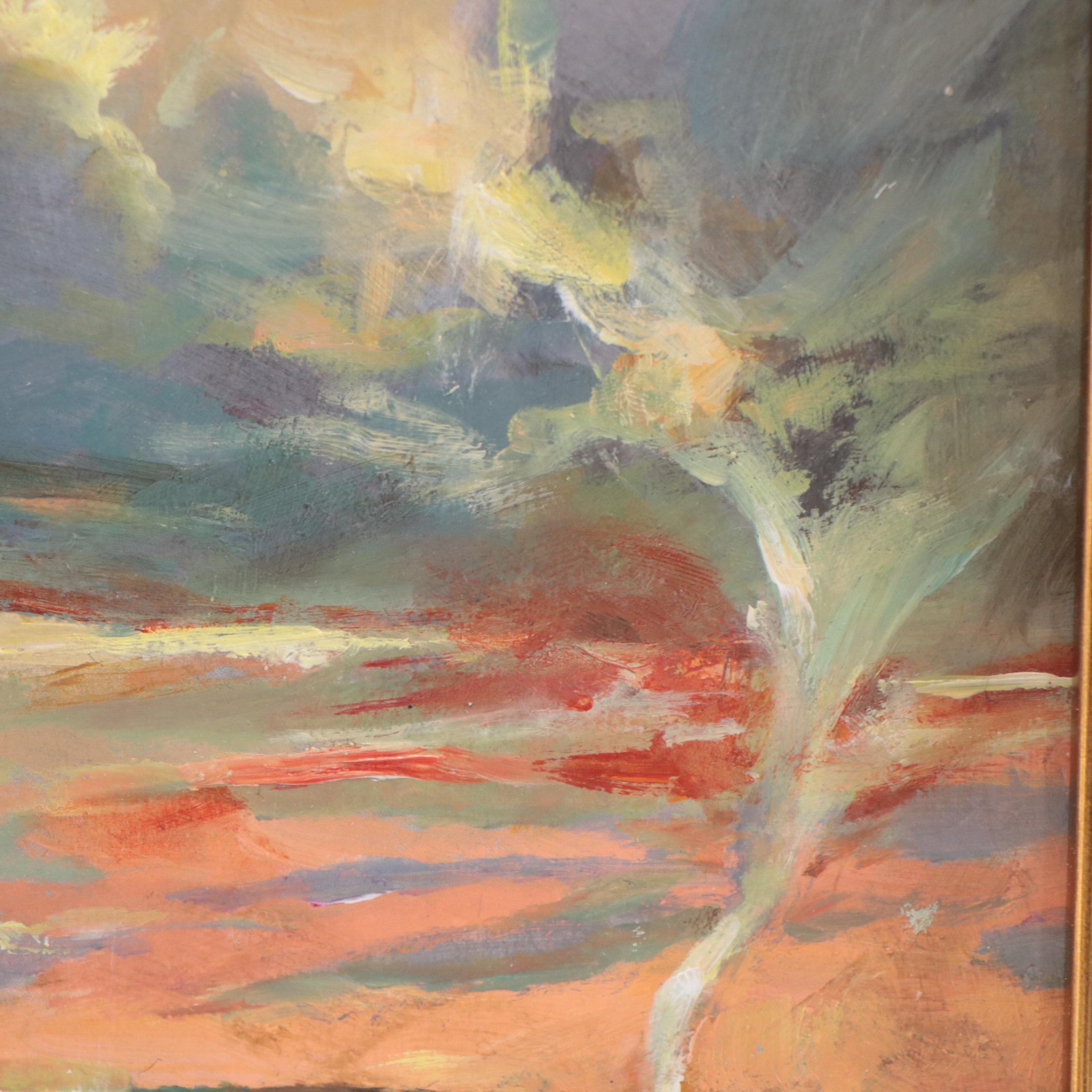 Agnes Rey Oil Painting of Cow In Landscape "Tornado," 2023