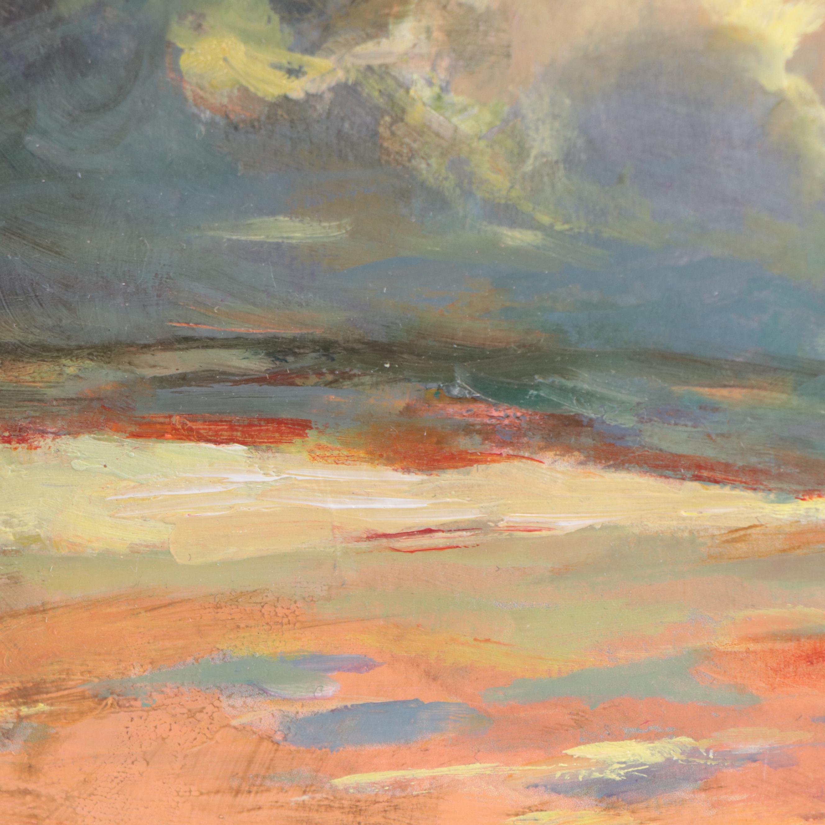 Agnes Rey Oil Painting of Cow In Landscape "Tornado," 2023