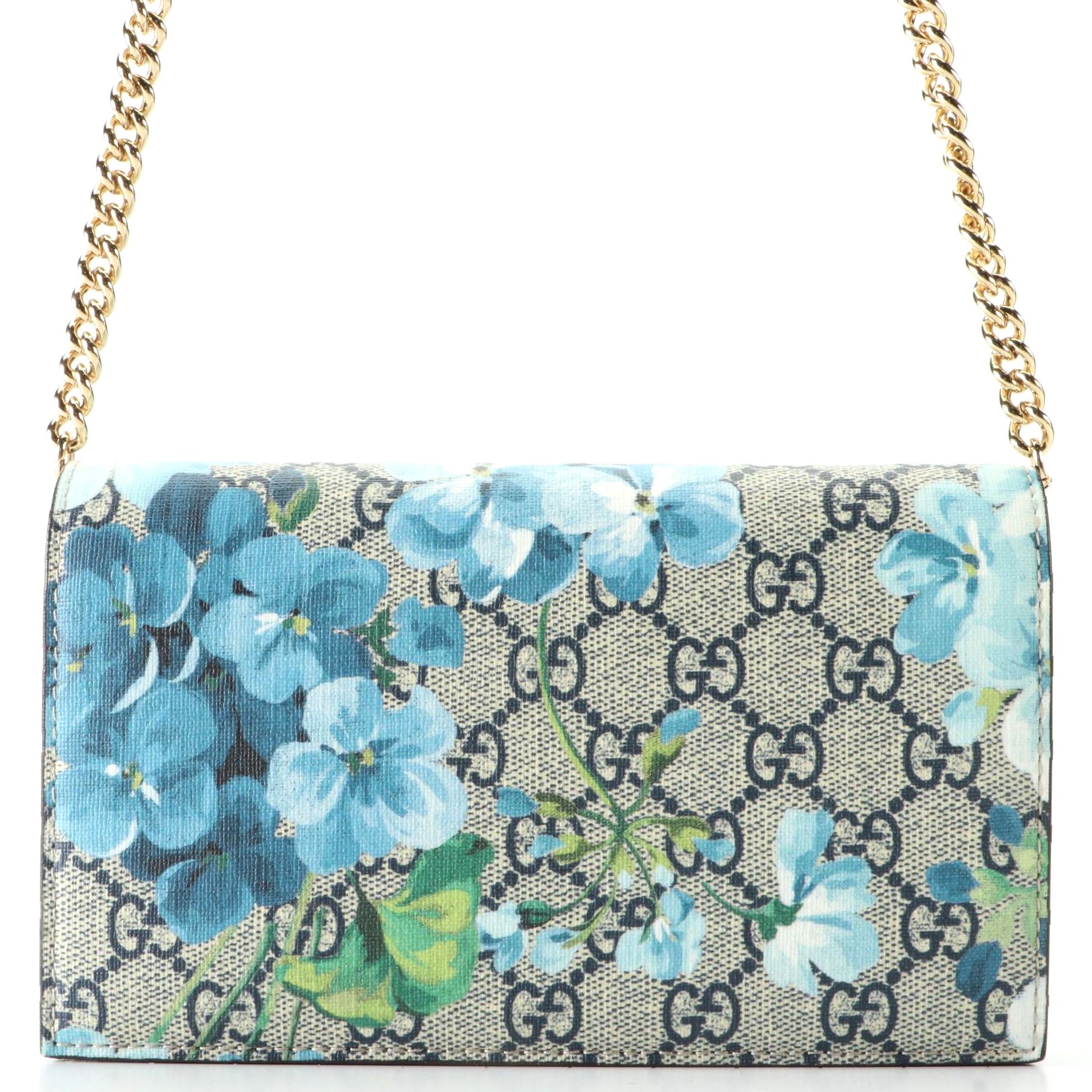 Gucci Flap Wallet-on-Chain in GG Supreme Blooms Canvas and Red Leather