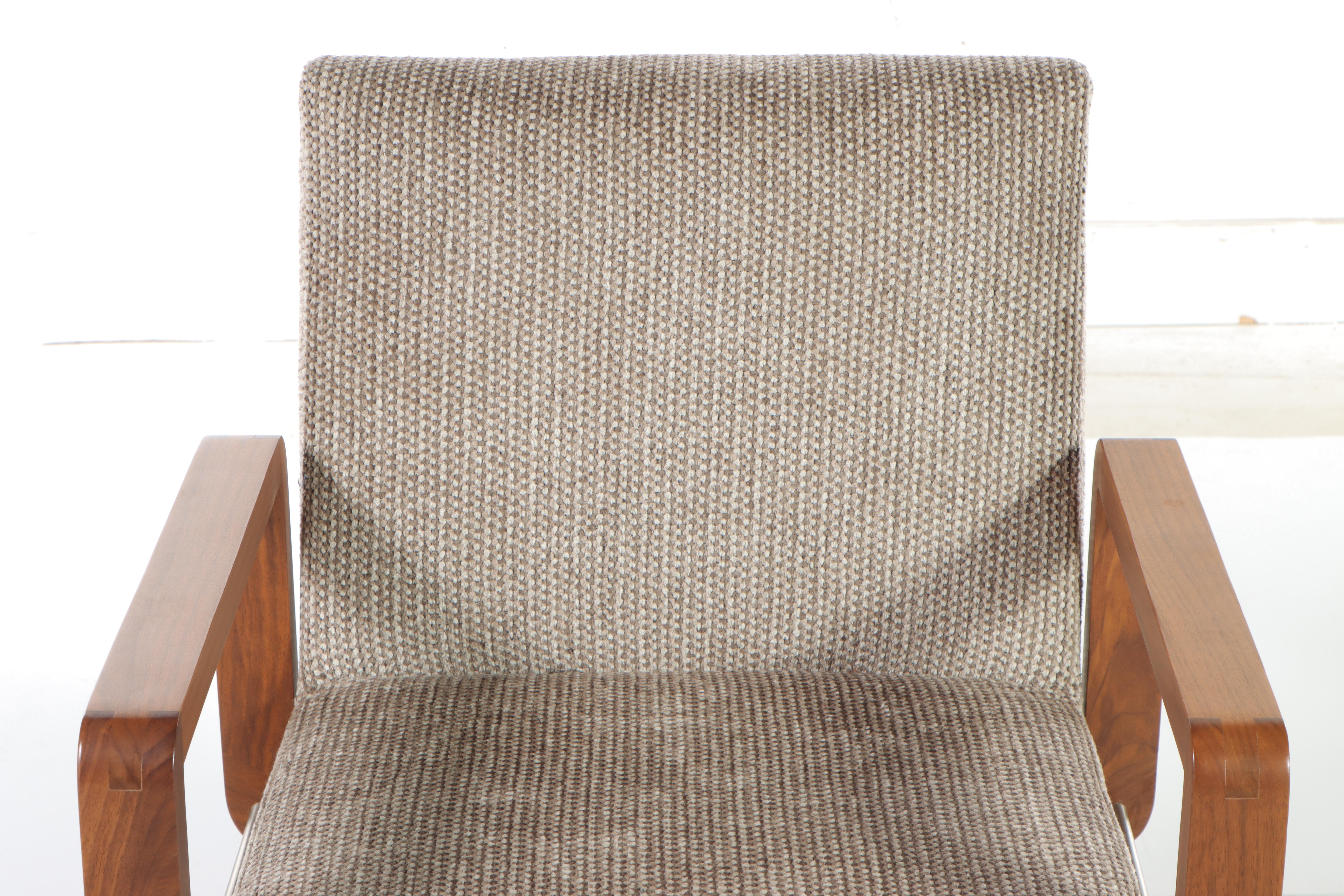 Pair of American Leather "Phillip" Stainless Steel-Mounted Walnut Armchairs