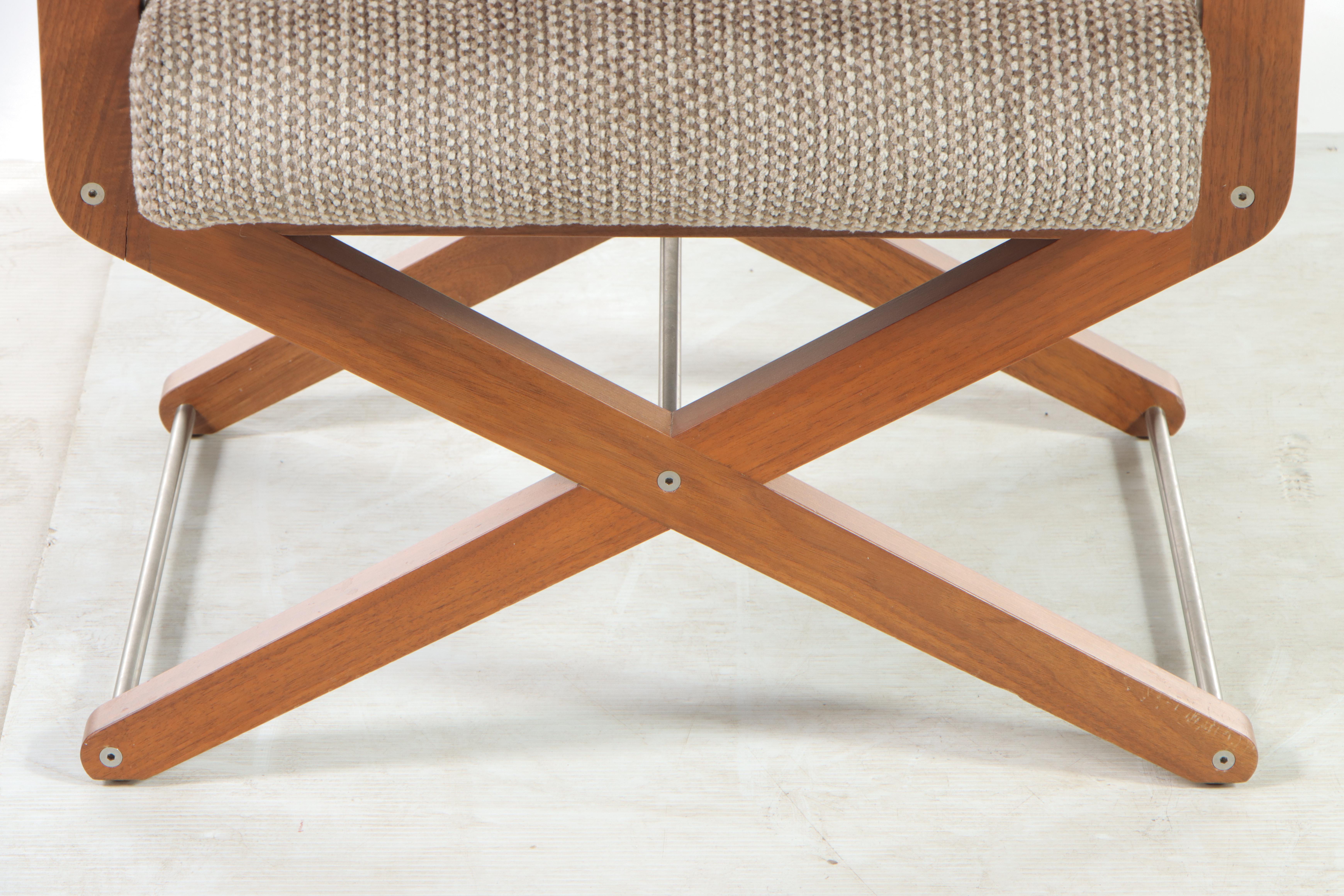 Pair of American Leather "Phillip" Stainless Steel-Mounted Walnut Armchairs