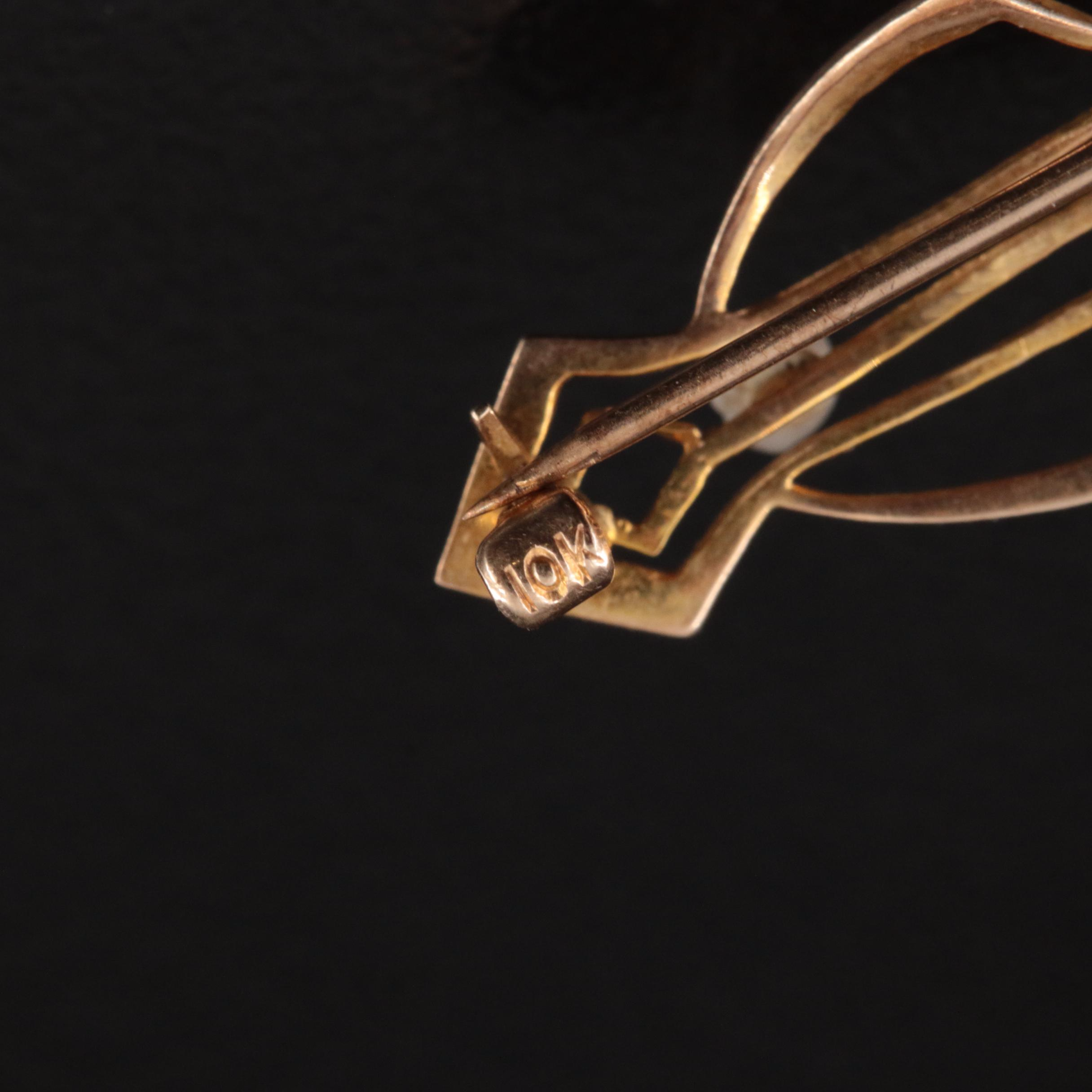 Art Nouveau 10K Diamond and Seed Pearl Brooch