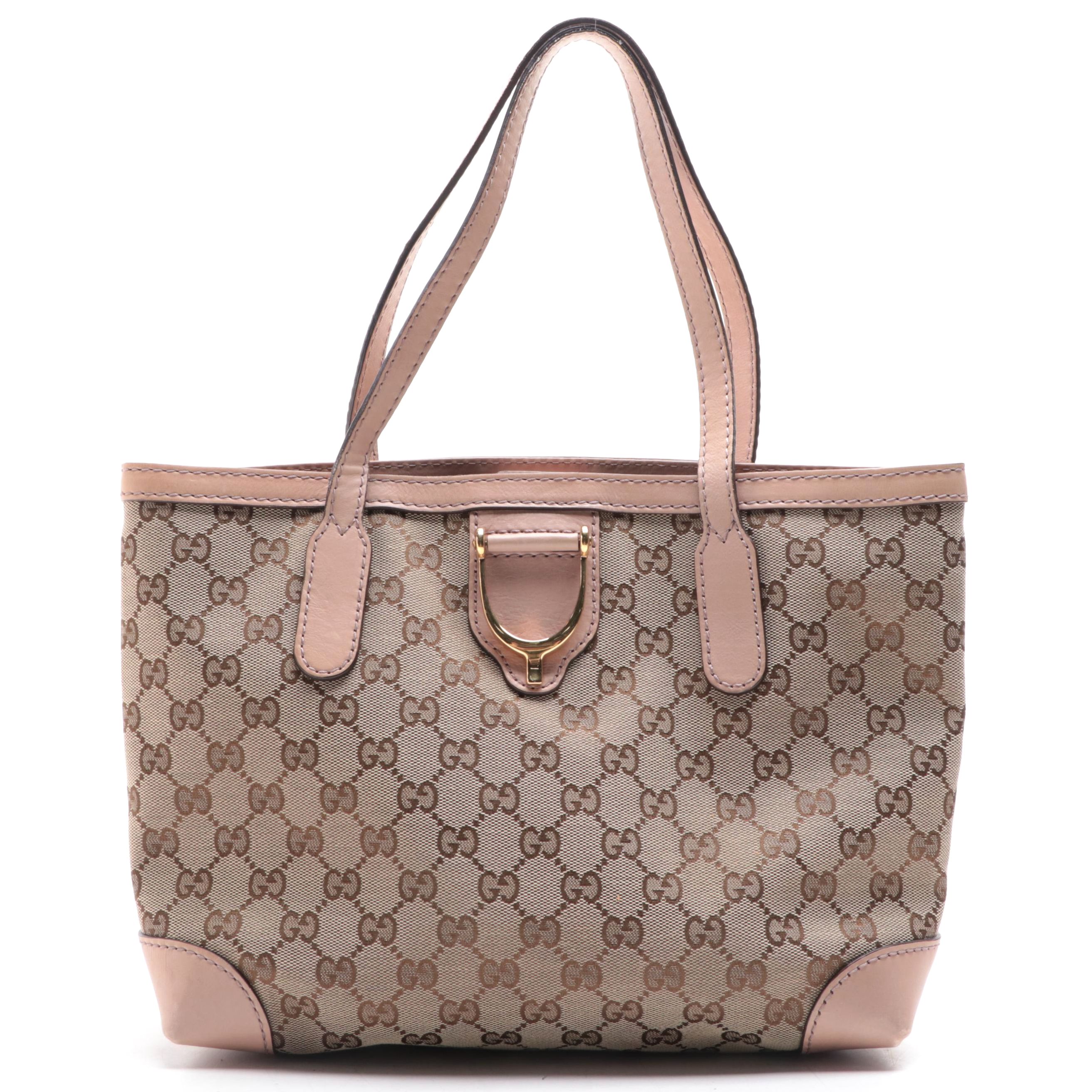 Gucci Stirrup Tote in GG Canvas and Leather Trim