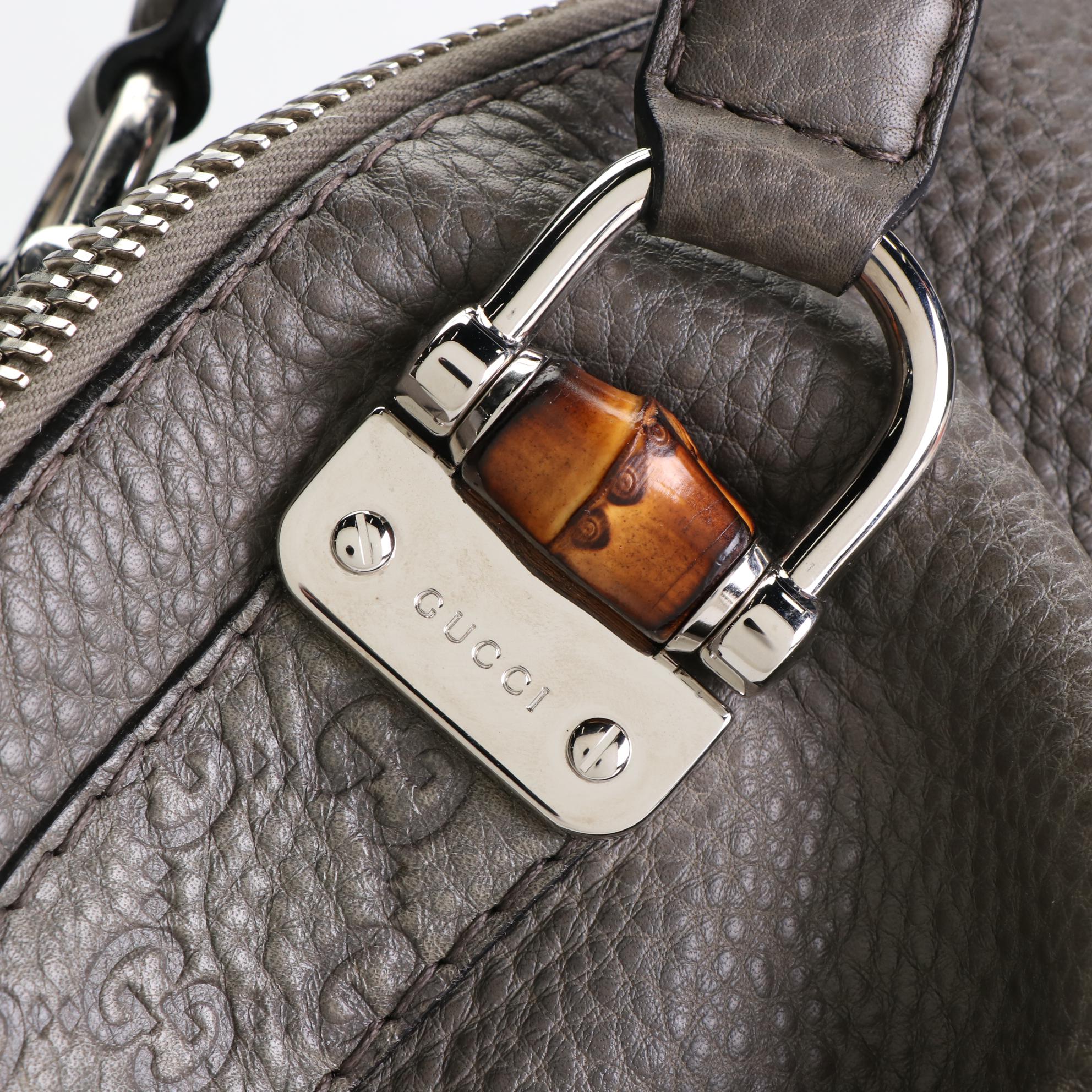 Gucci Bamboo Bar Large Shoulder Bag in Grain Leather and Guccissima