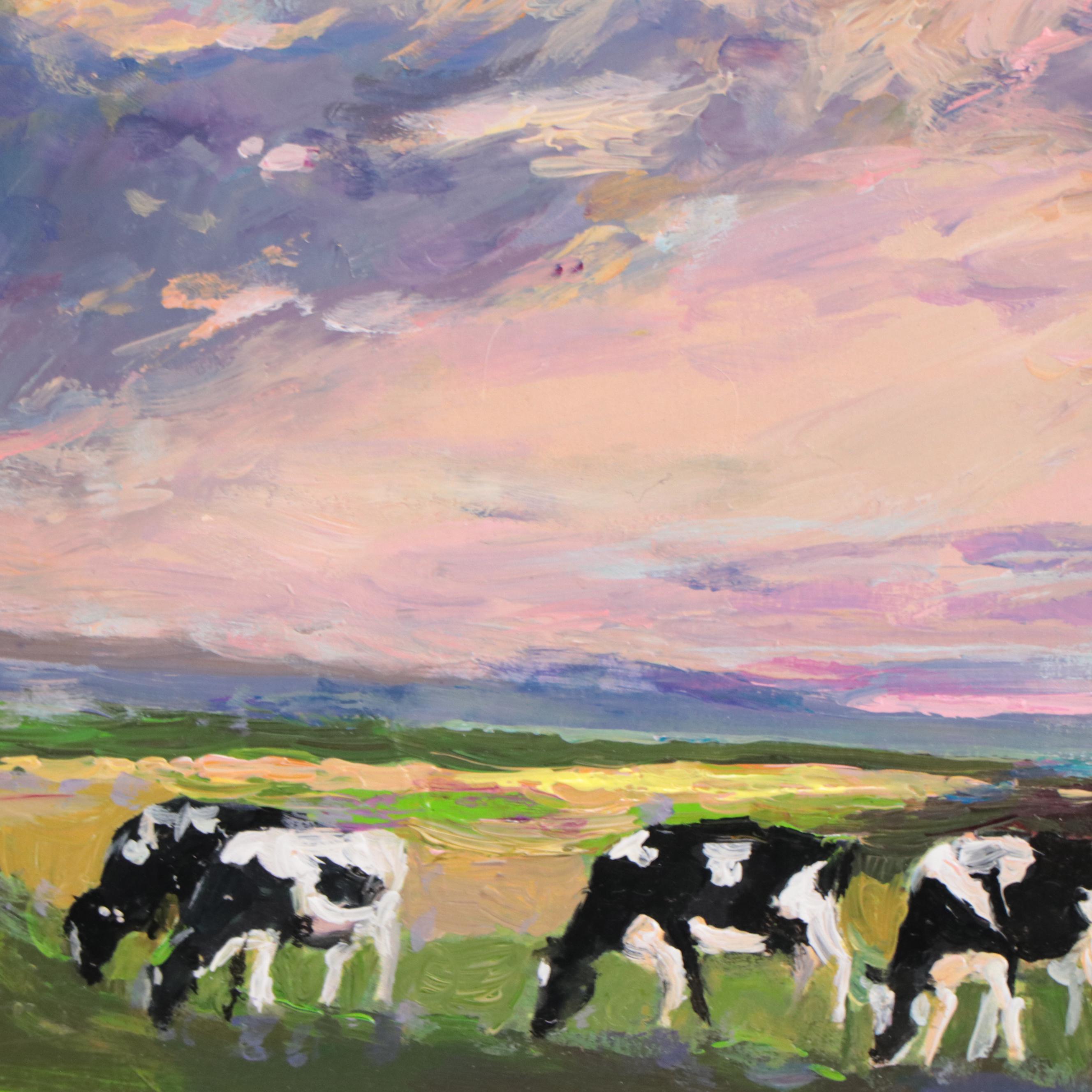 Agnes Rey Oil Painting of Cows In Landscape, 2022