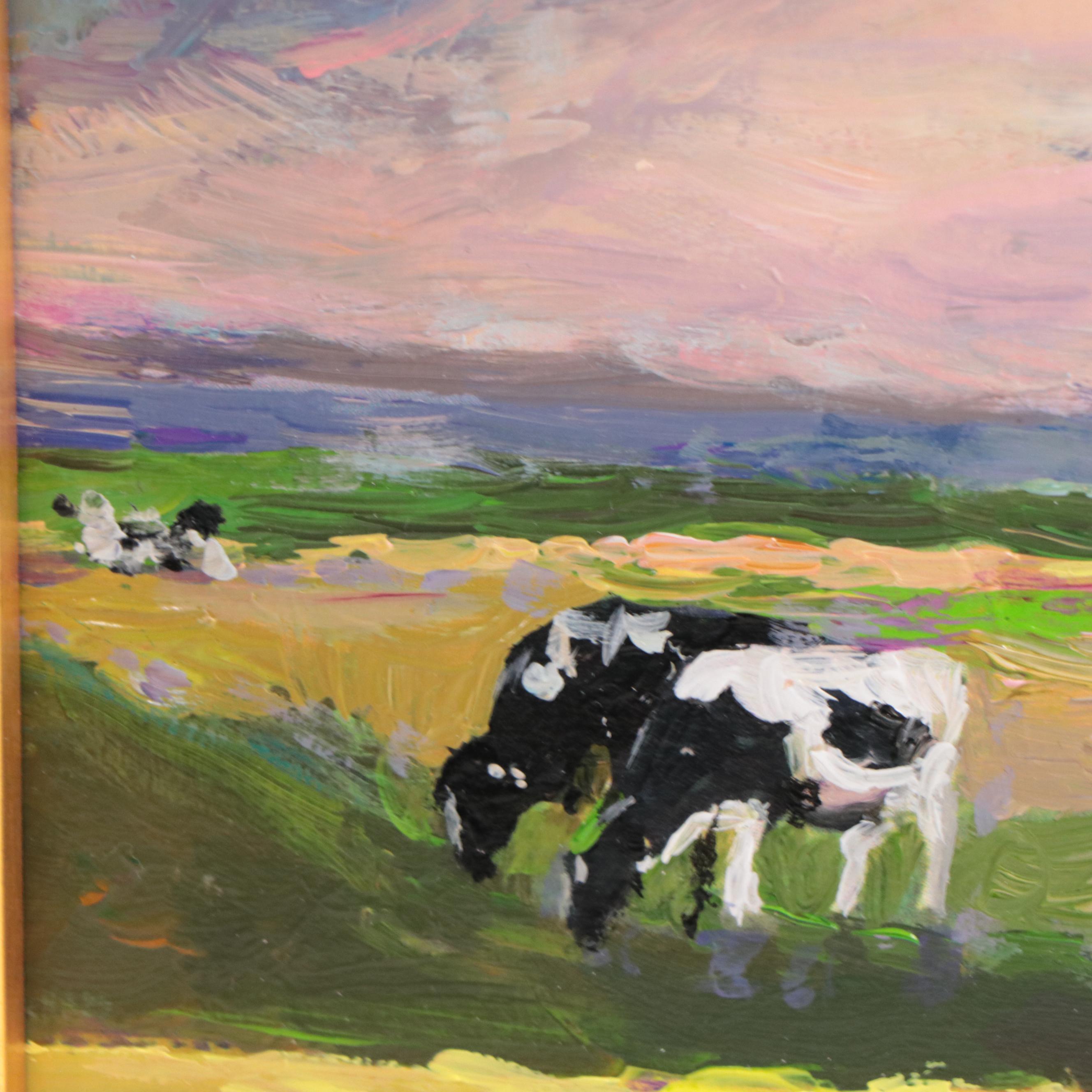 Agnes Rey Oil Painting of Cows In Landscape, 2022