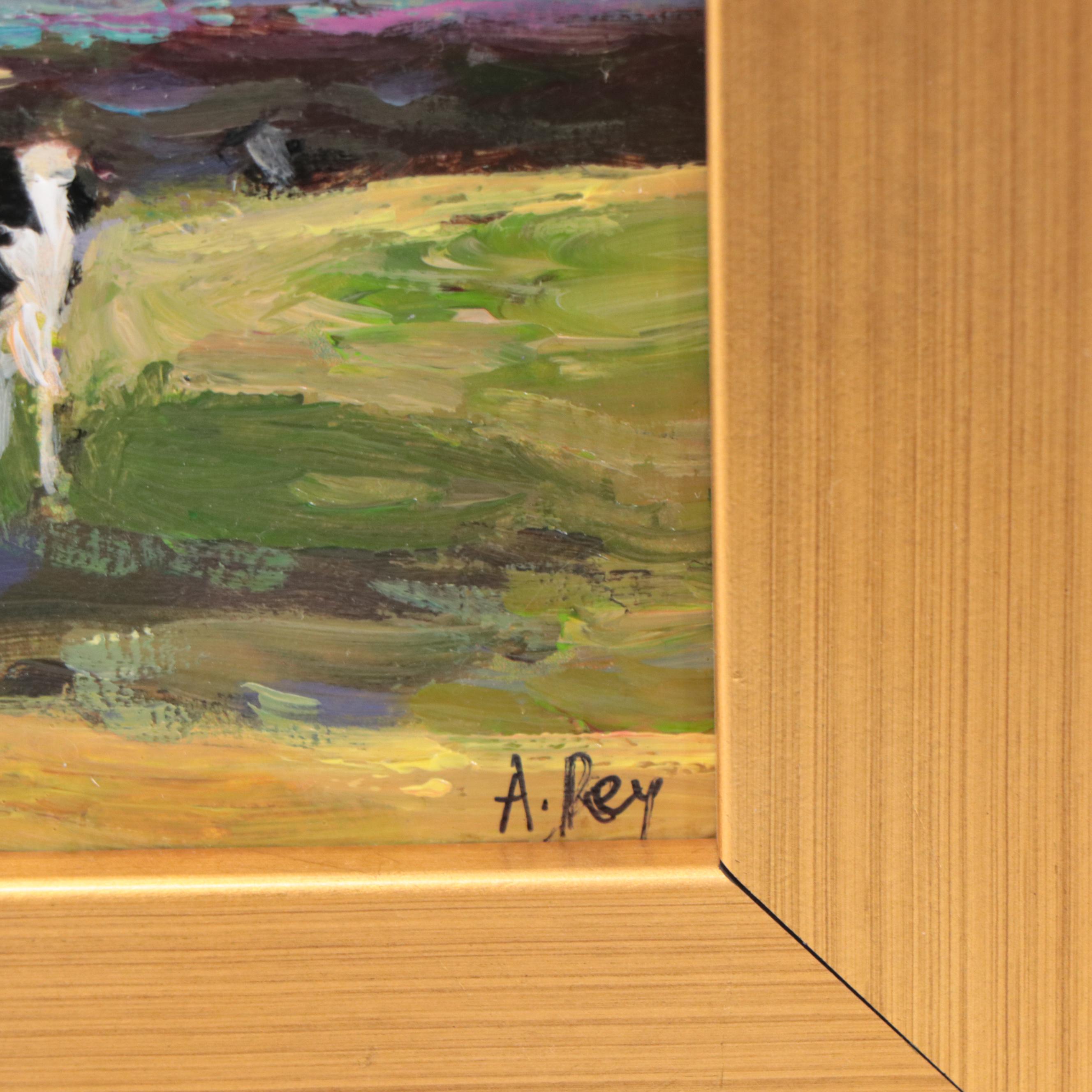 Agnes Rey Oil Painting of Cows In Landscape, 2022