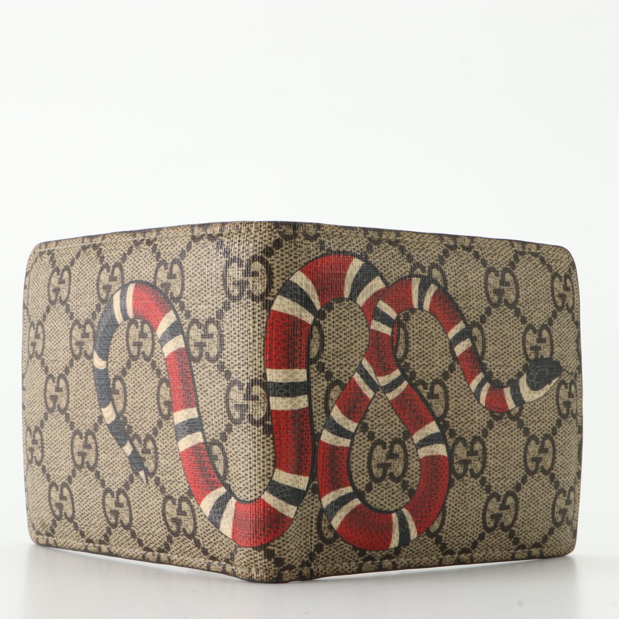 Gucci Bifold Wallet in Kingsnake Print GG Supreme Canvas and Leather