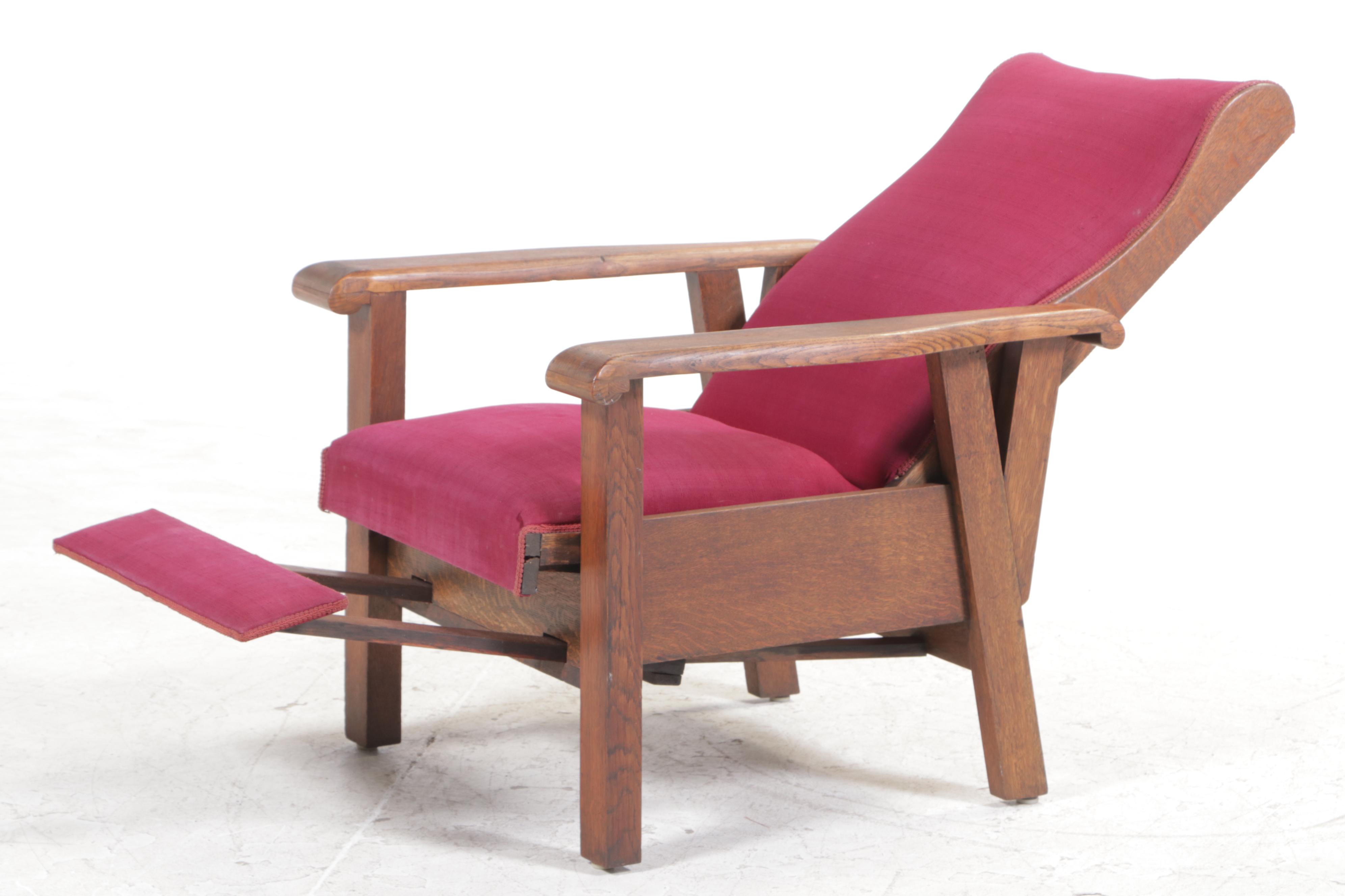 Arts and Crafts Oak and Upholstered Reclining Armchair