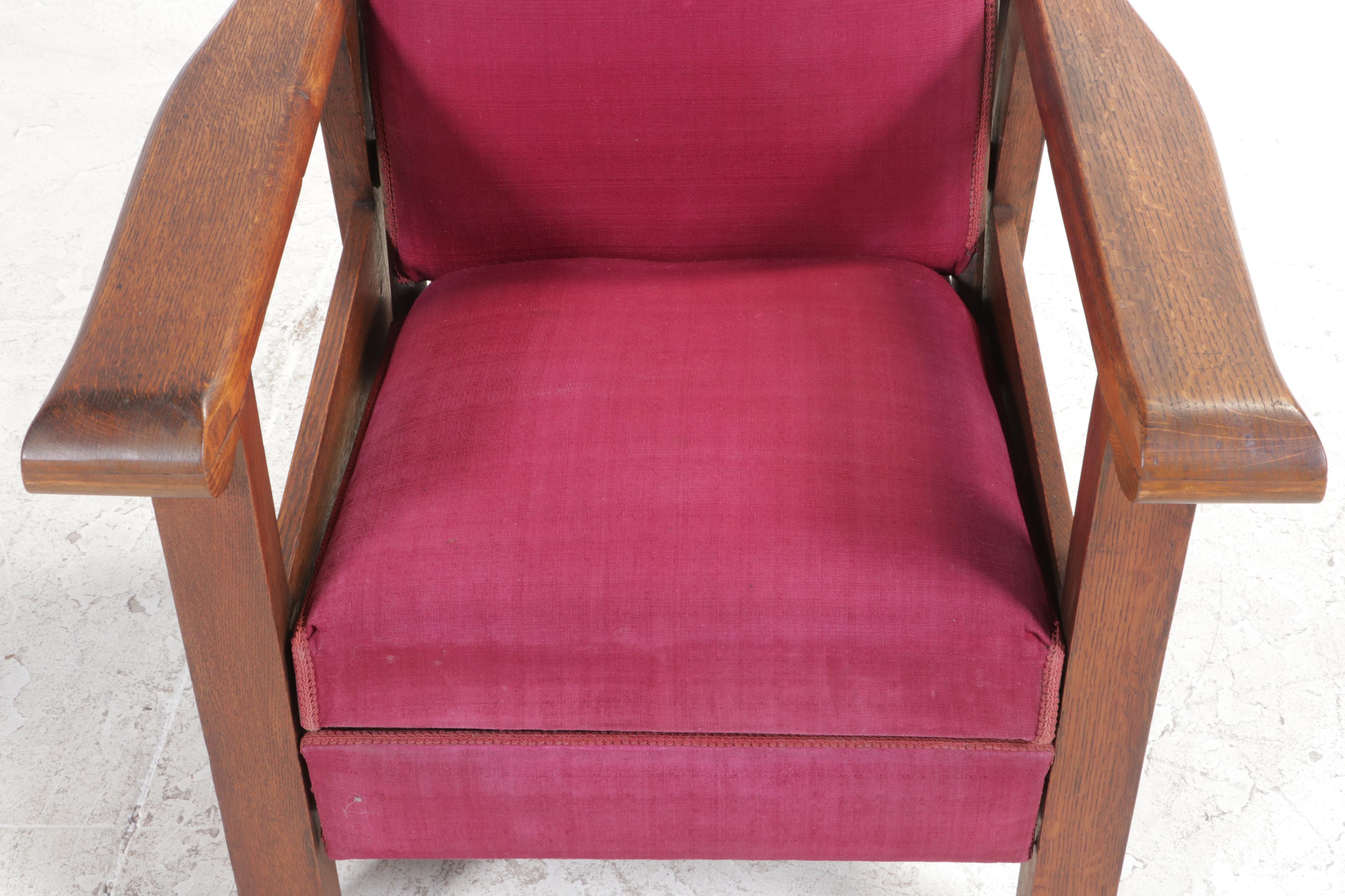 Arts and Crafts Oak and Upholstered Reclining Armchair