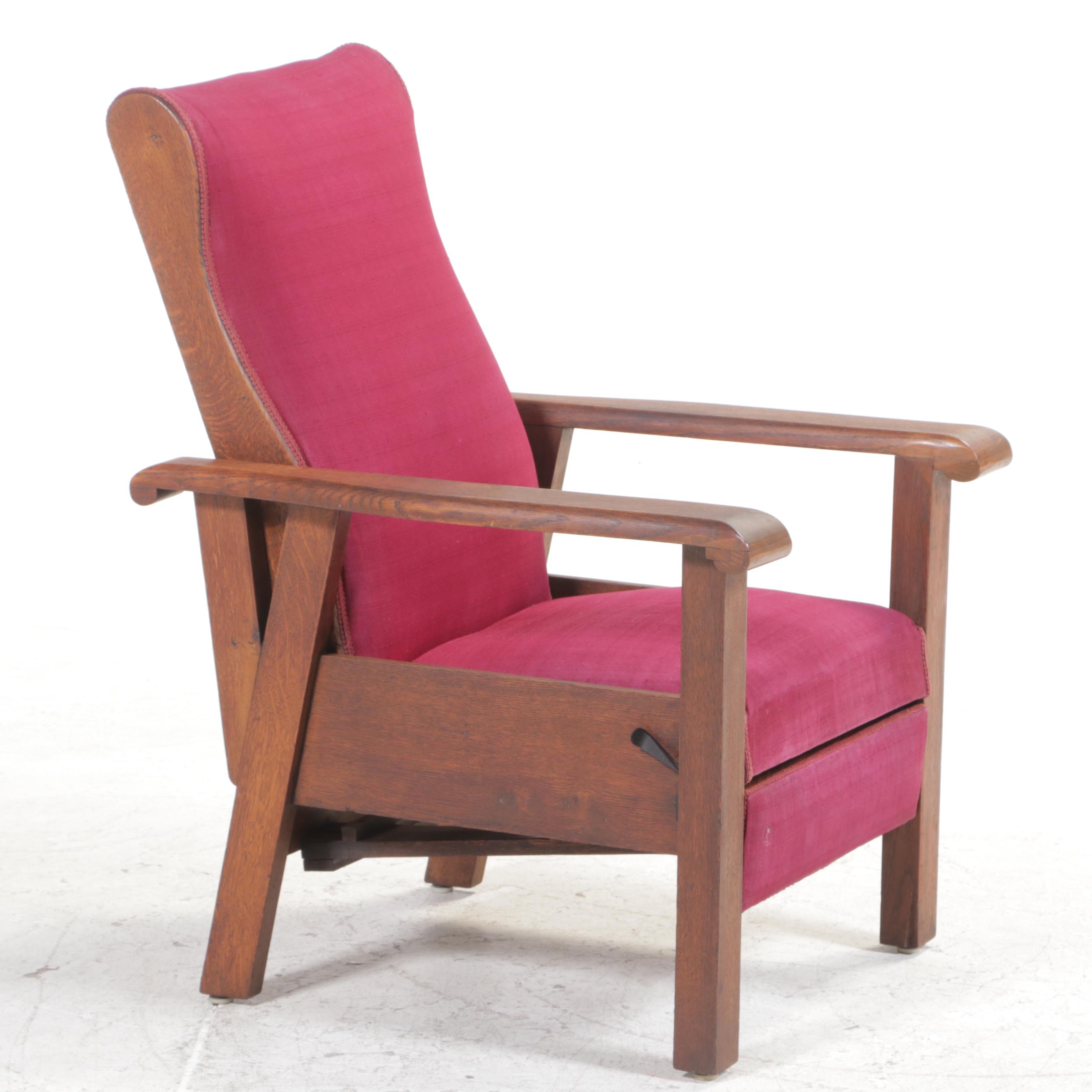 Arts and Crafts Oak and Upholstered Reclining Armchair