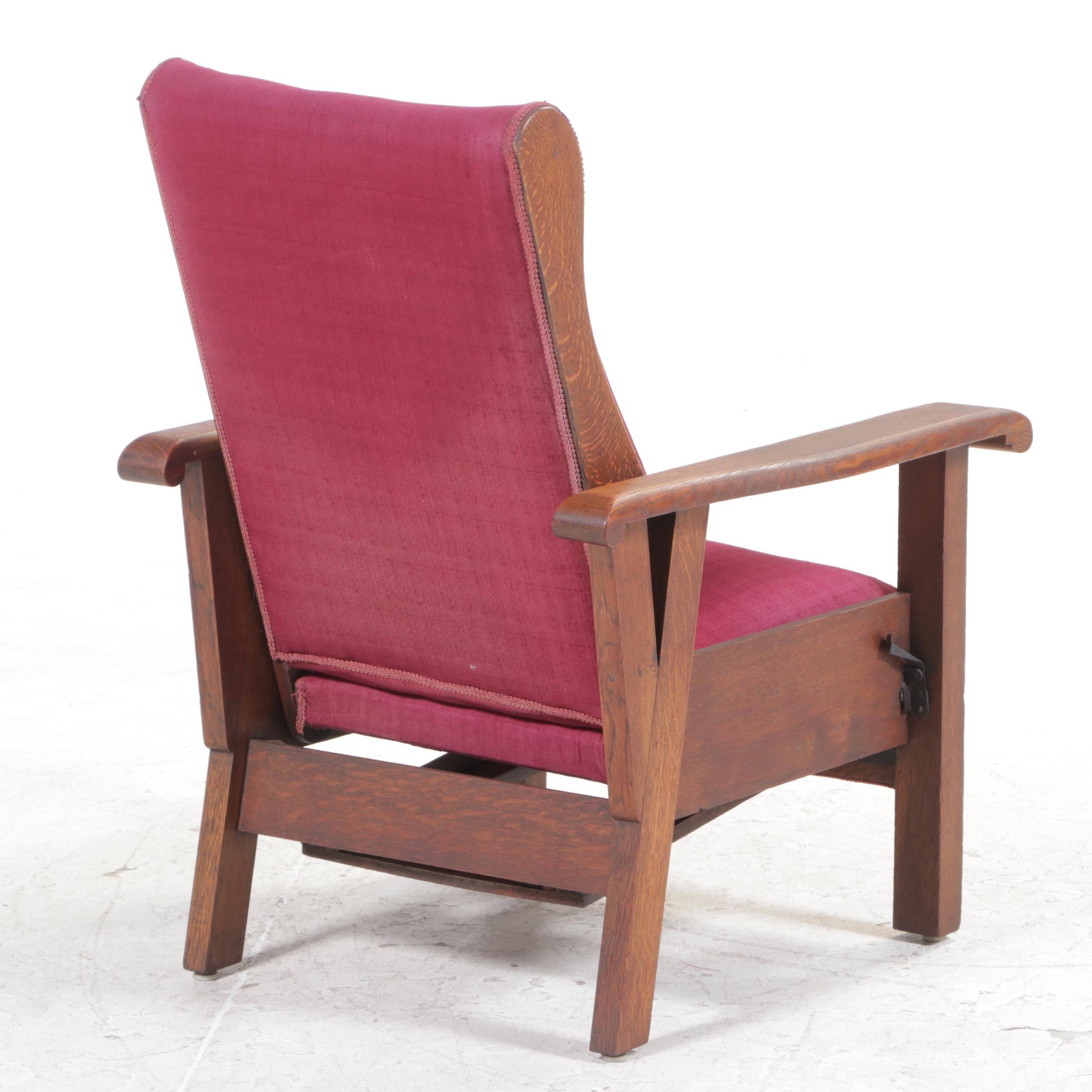 Arts and Crafts Oak and Upholstered Reclining Armchair