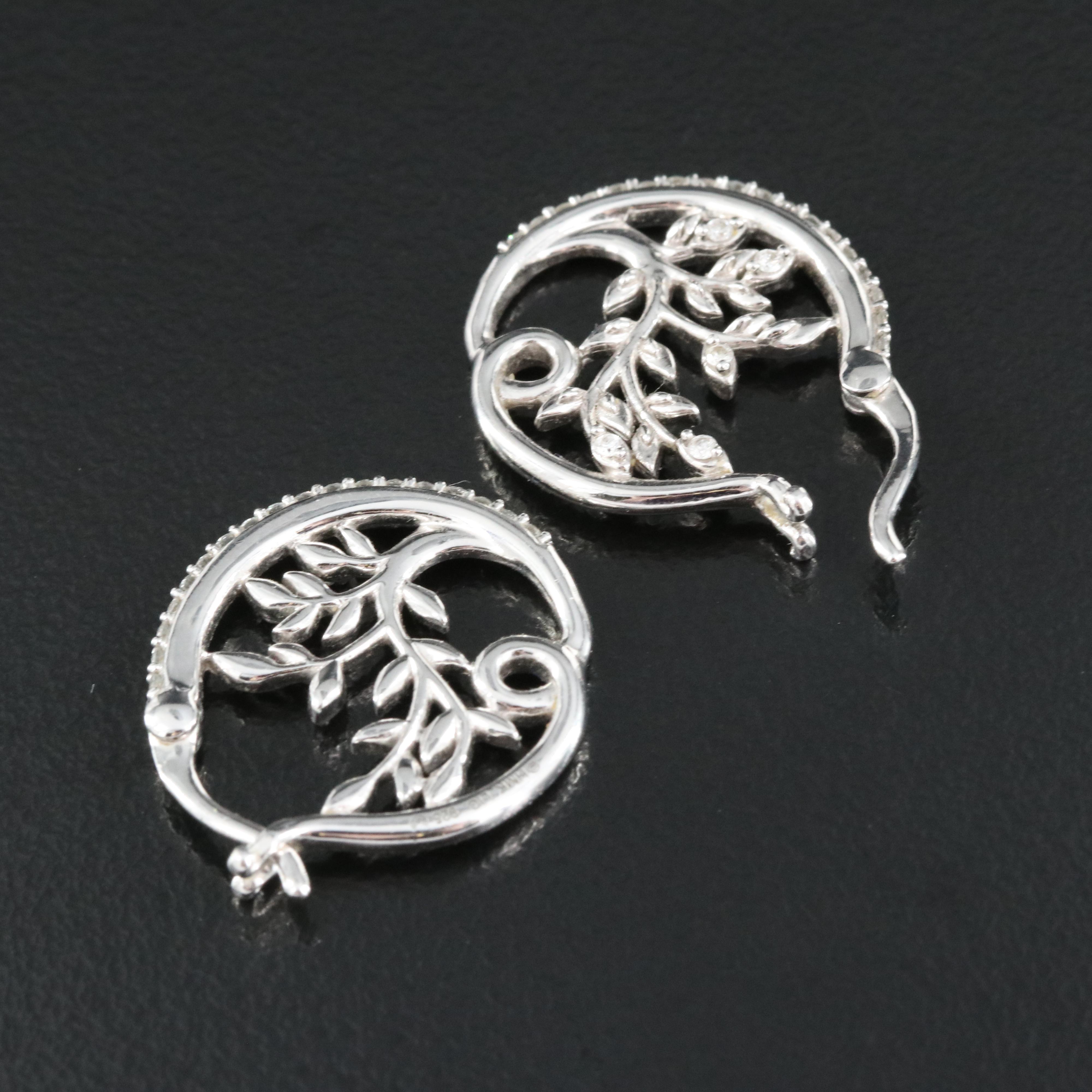 Hallmark Sterling Diamond Tree Hoop Earrings