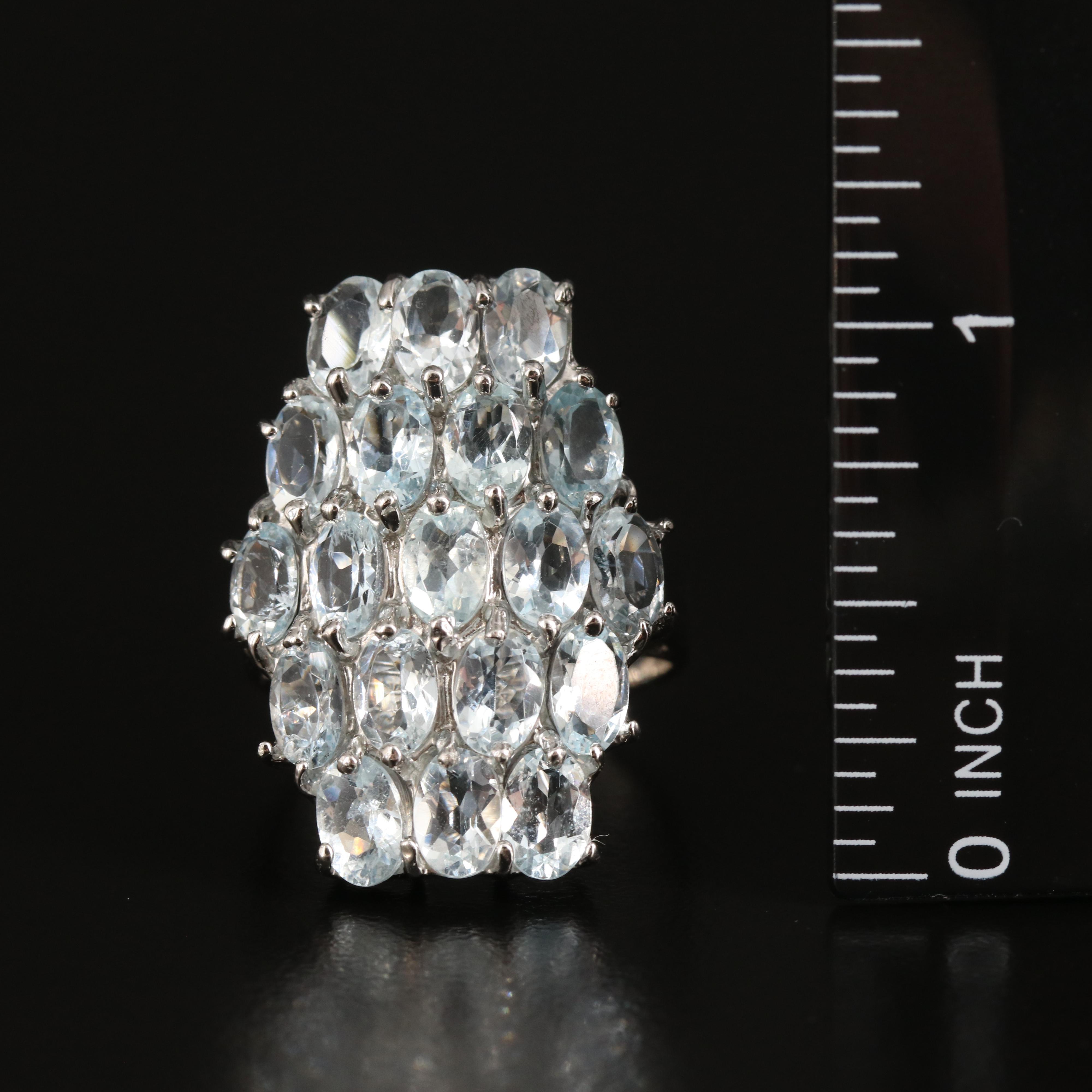 Sterling Aquamarine Cluster Ring