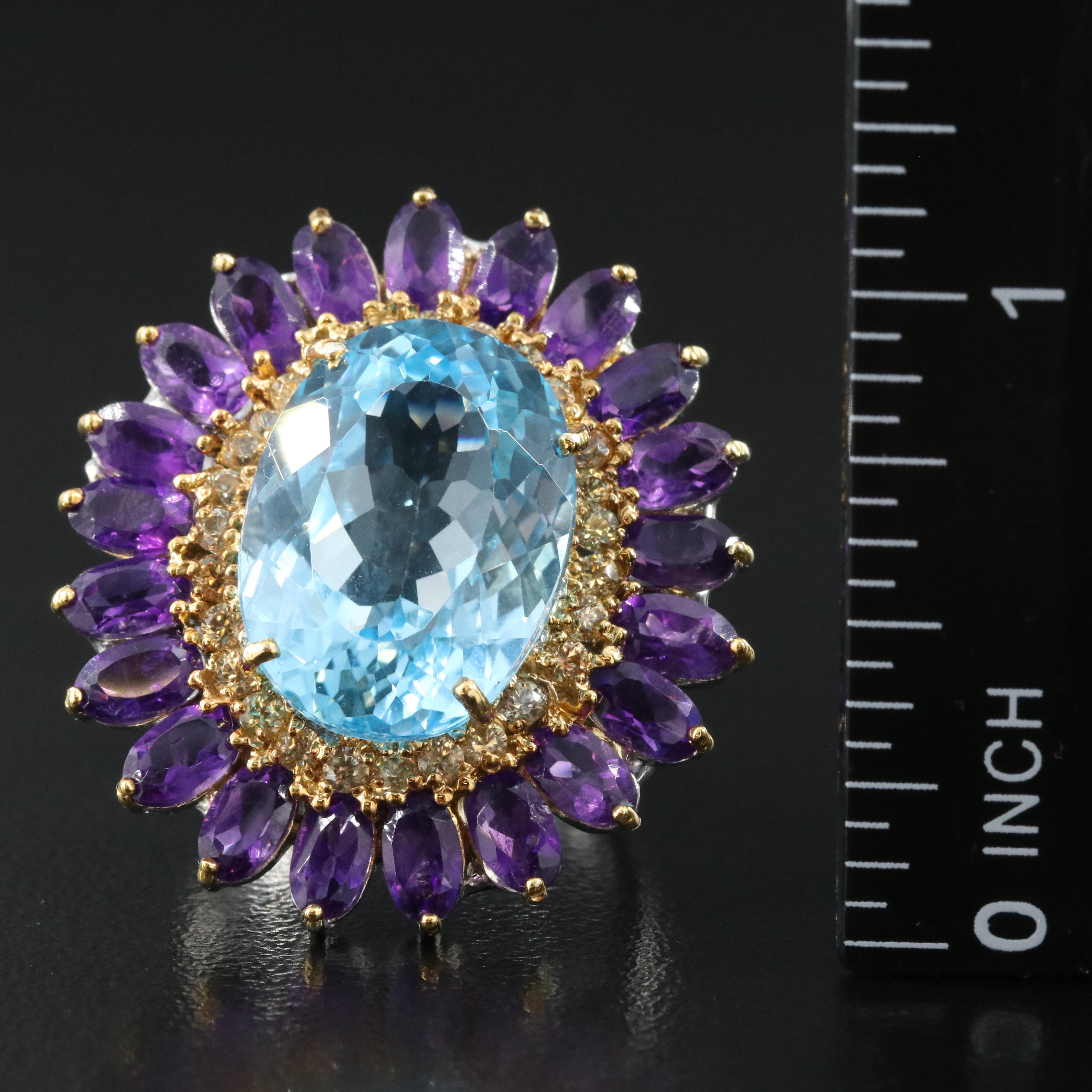 Sterling Sky Blue Topaz, Amethyst and Sapphire Ring