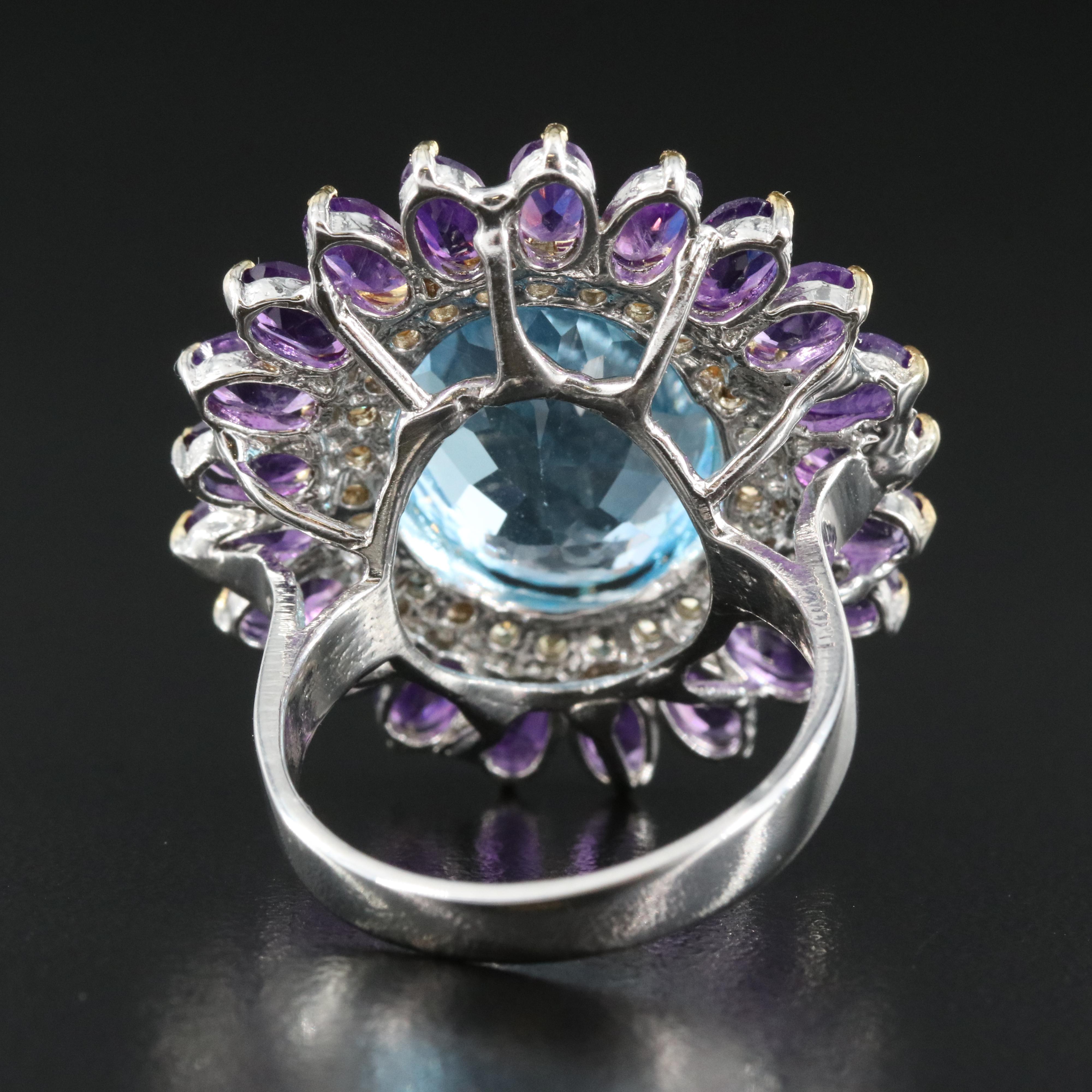 Sterling Sky Blue Topaz, Amethyst and Sapphire Ring