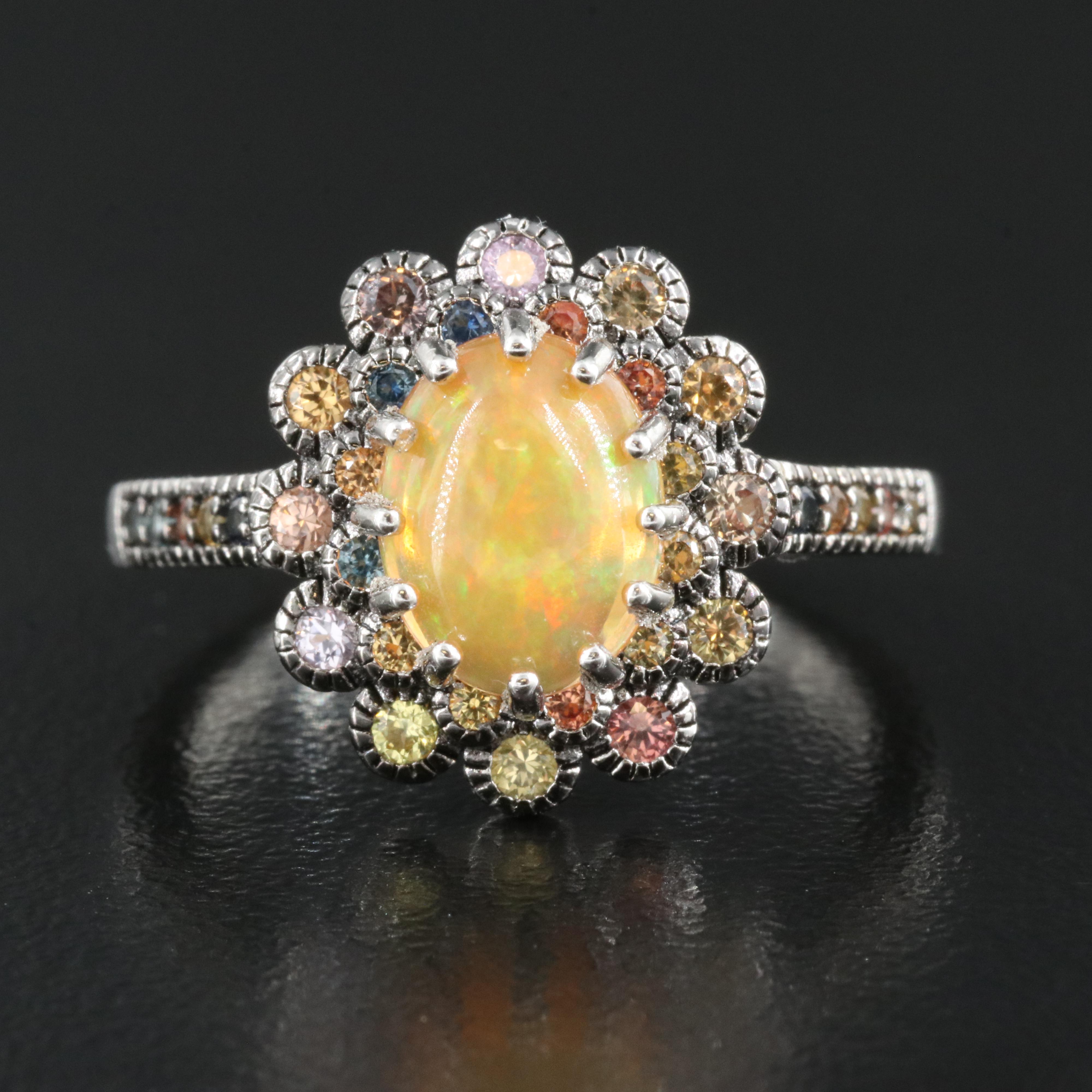 Sterling Opal and Sapphire Ring